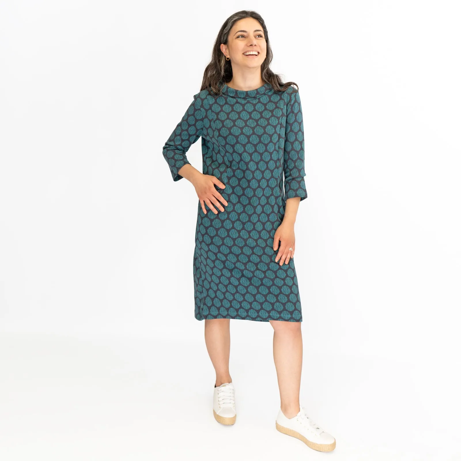 White Stuff Blue Rene Cowl Neck Jacquard Dress