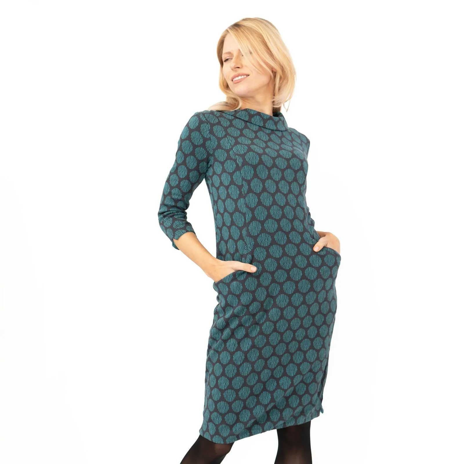 White Stuff Blue Rene Cowl Neck Jacquard Dress