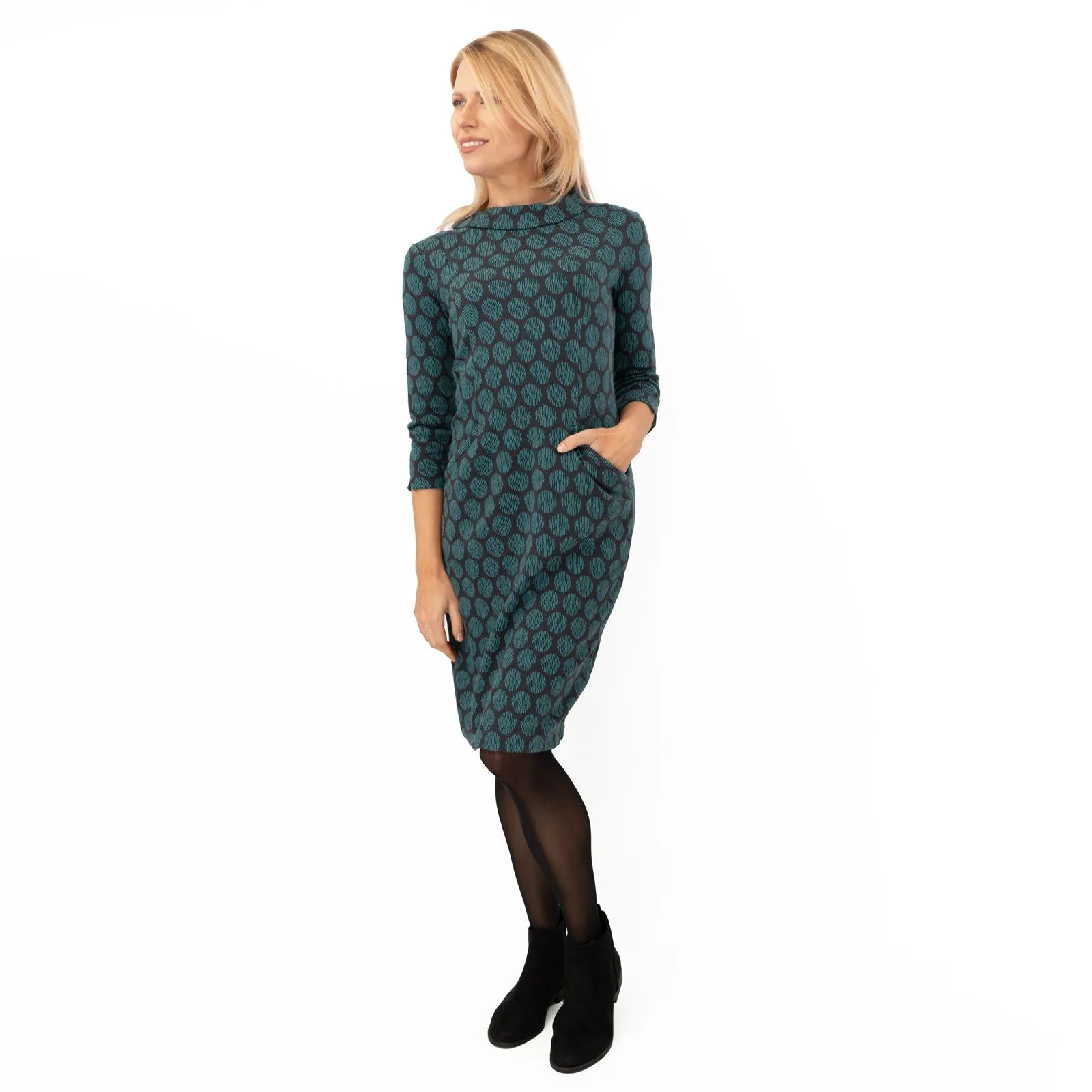 White Stuff Blue Rene Cowl Neck Jacquard Dress