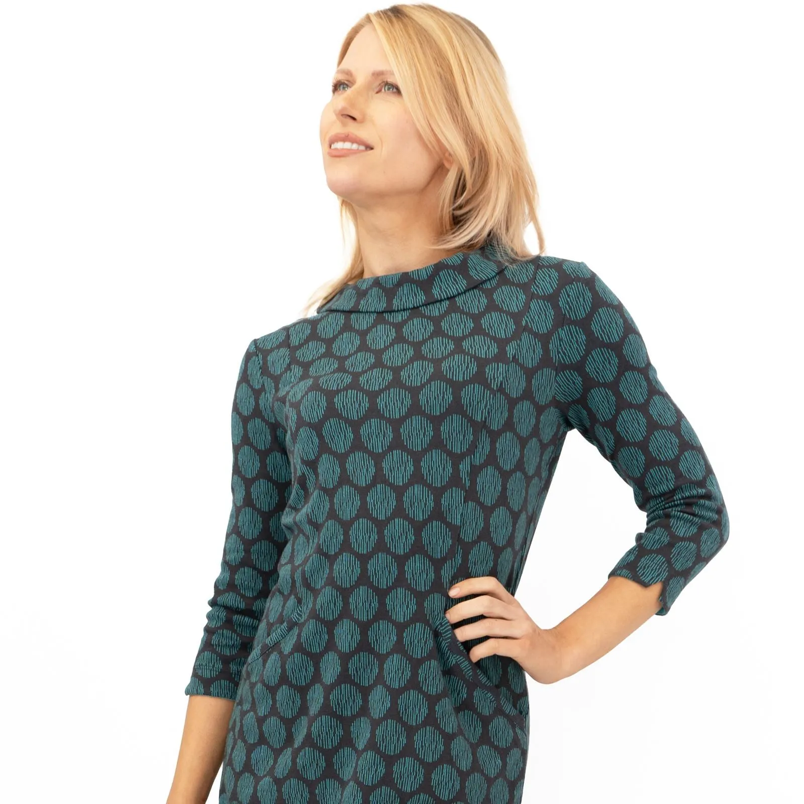 White Stuff Blue Rene Cowl Neck Jacquard Dress
