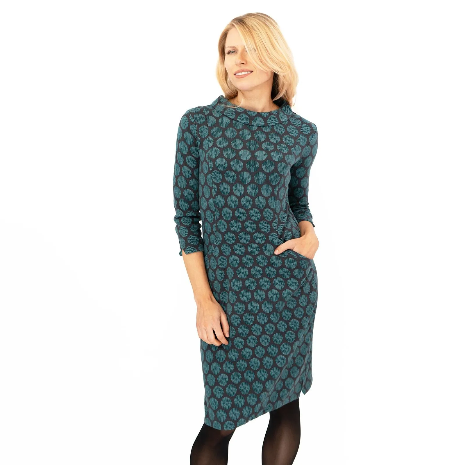 White Stuff Blue Rene Cowl Neck Jacquard Dress
