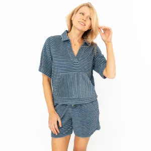 White Stuff Blue Stripe Towelling Pyjama Set