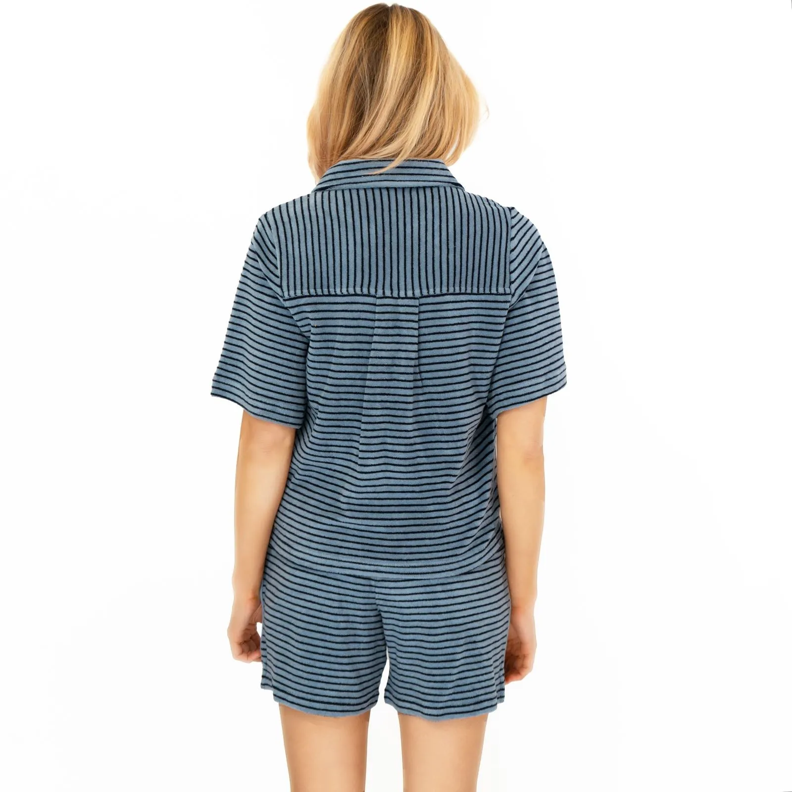 White Stuff Blue Stripe Towelling Pyjama Set