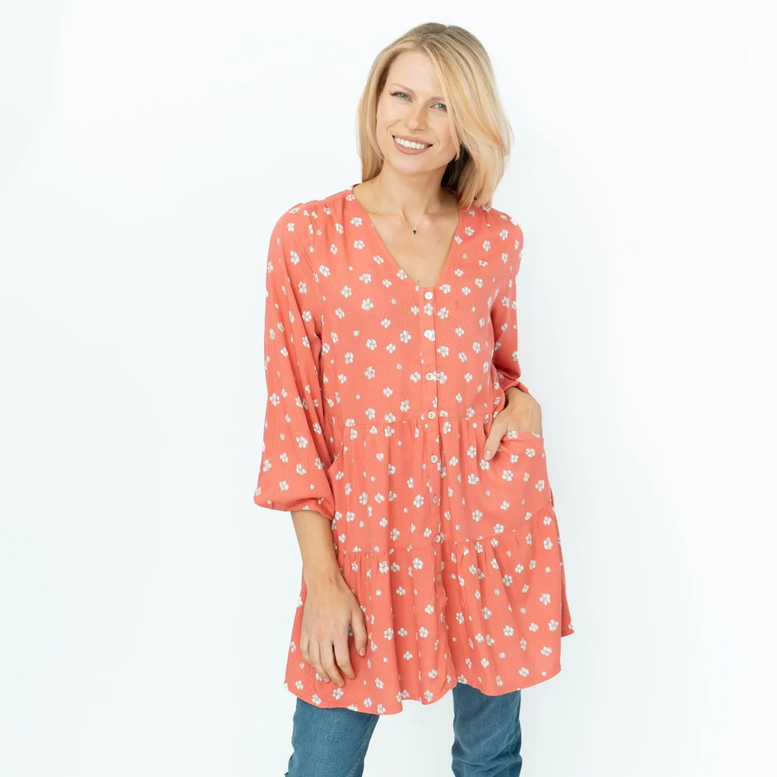 White Stuff Coral Bella Tunic Dress Long Sleeve