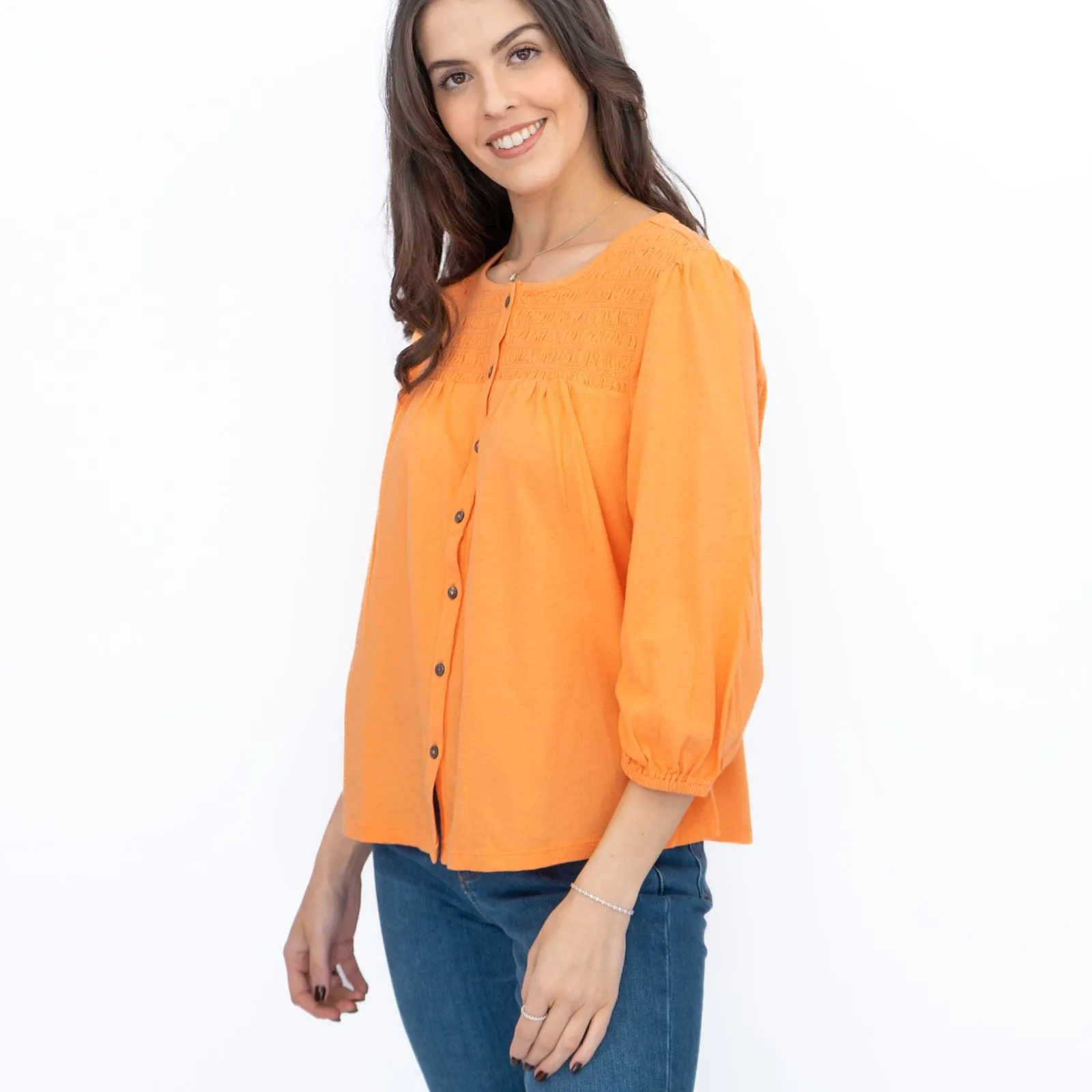 White Stuff Daniella Shirred 3/4 Sleeve Top