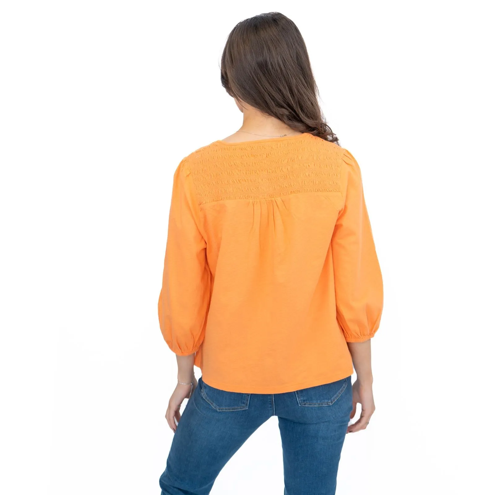 White Stuff Daniella Shirred 3/4 Sleeve Top