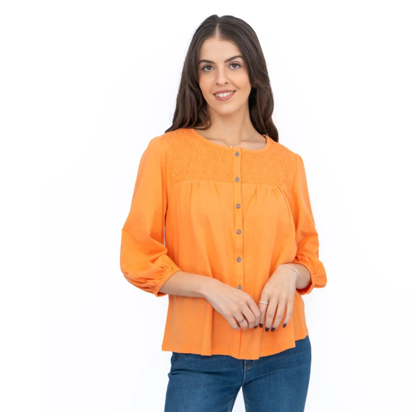 White Stuff Daniella Shirred 3/4 Sleeve Top