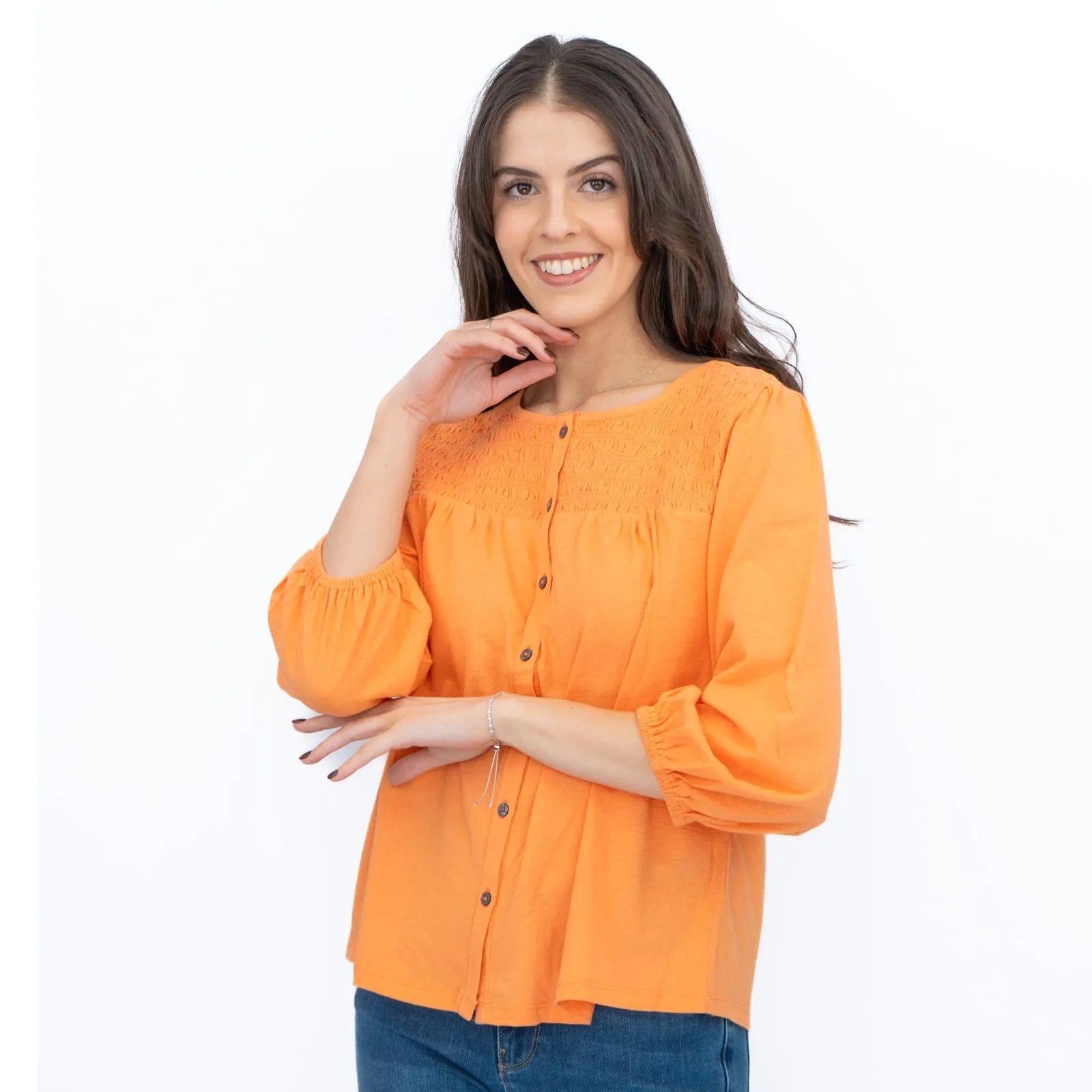 White Stuff Daniella Shirred 3/4 Sleeve Top