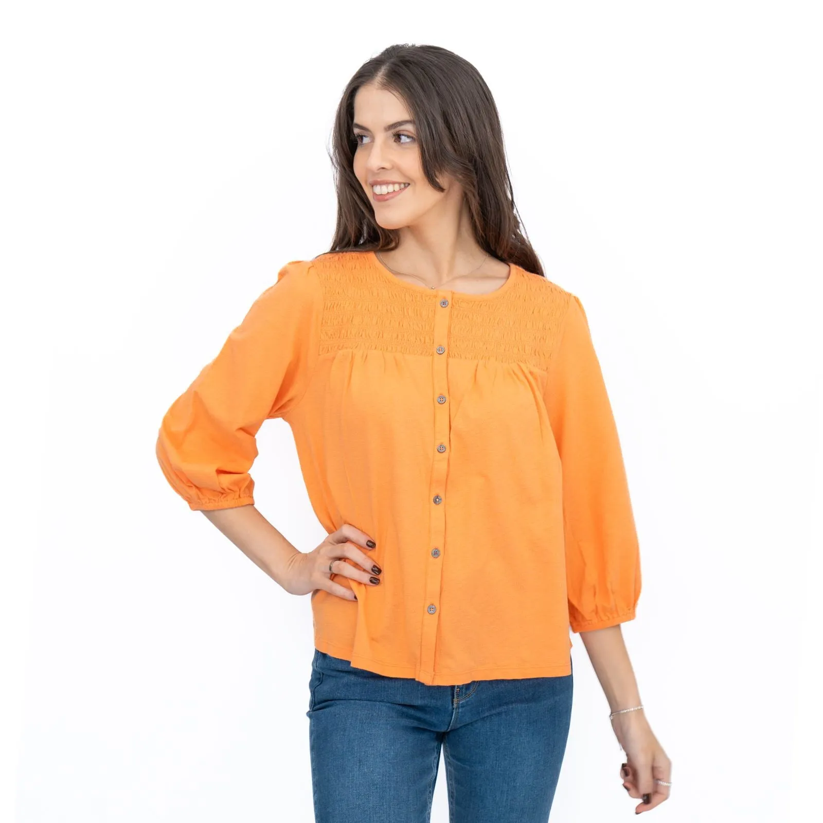 White Stuff Daniella Shirred 3/4 Sleeve Top