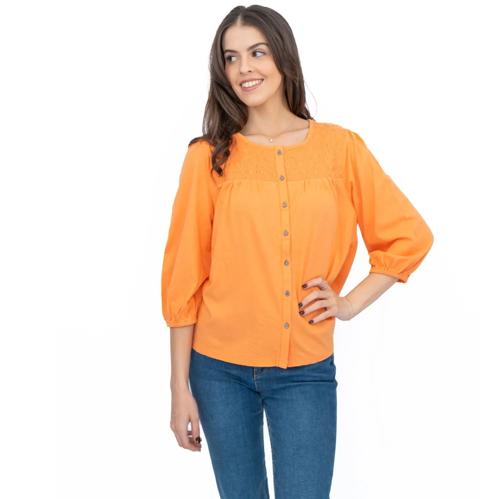 White Stuff Daniella Shirred 3/4 Sleeve Top