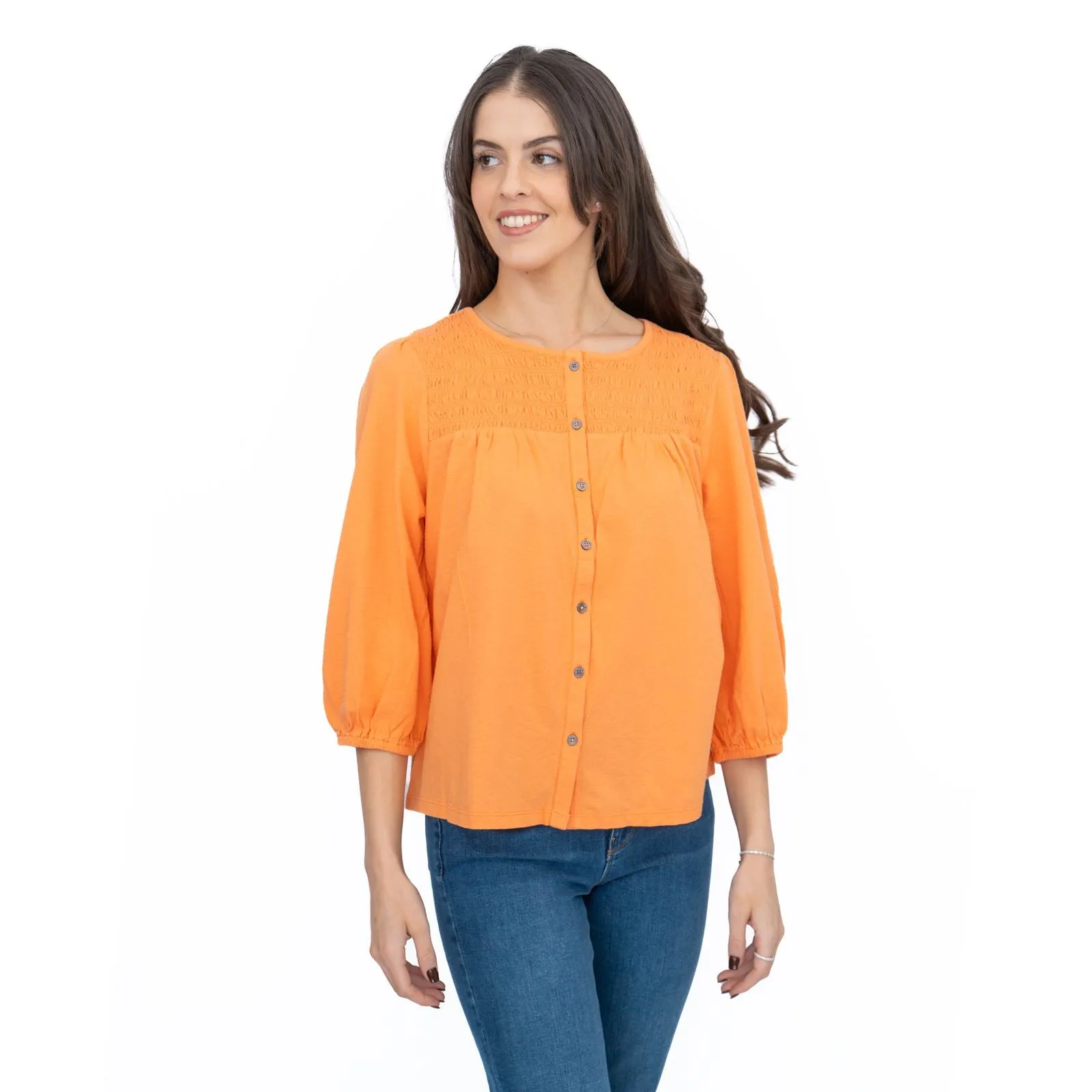 White Stuff Daniella Shirred 3/4 Sleeve Top