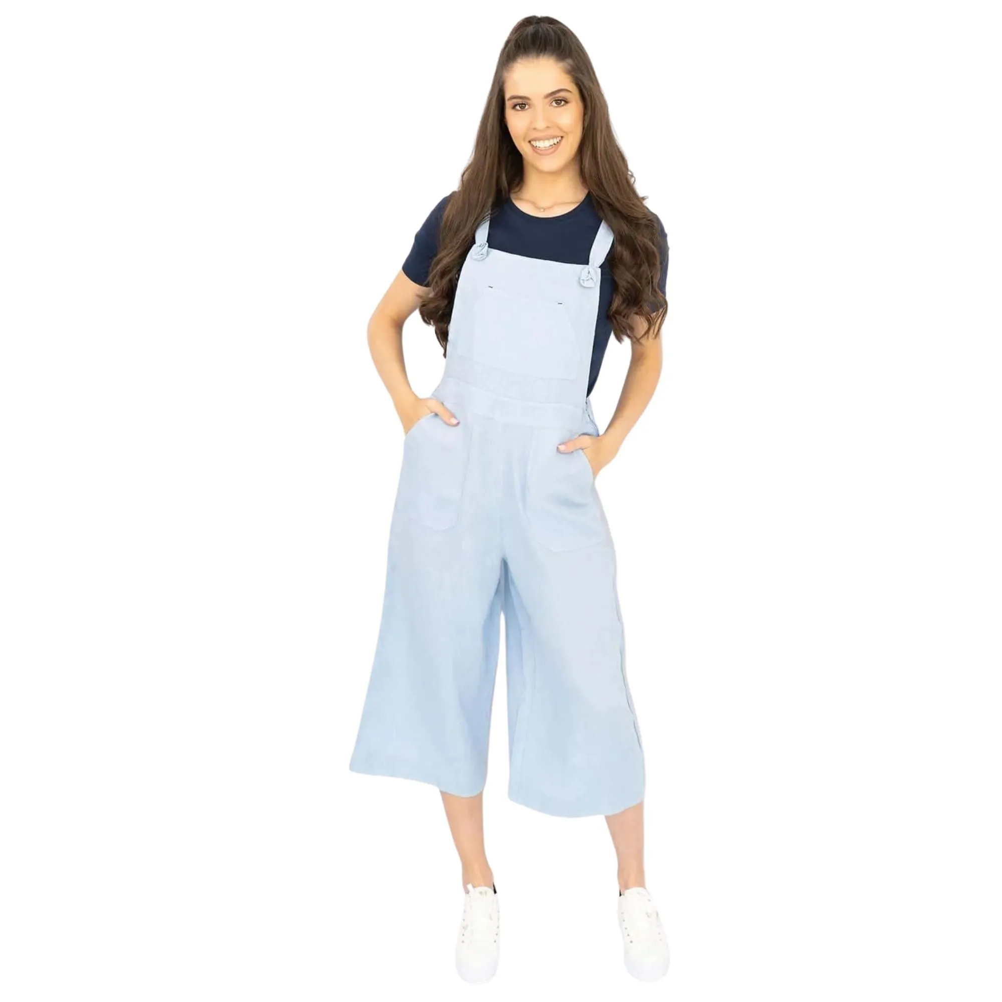 White Stuff Debbie Light Blue Crop Wide Leg Relaxed Dungarees