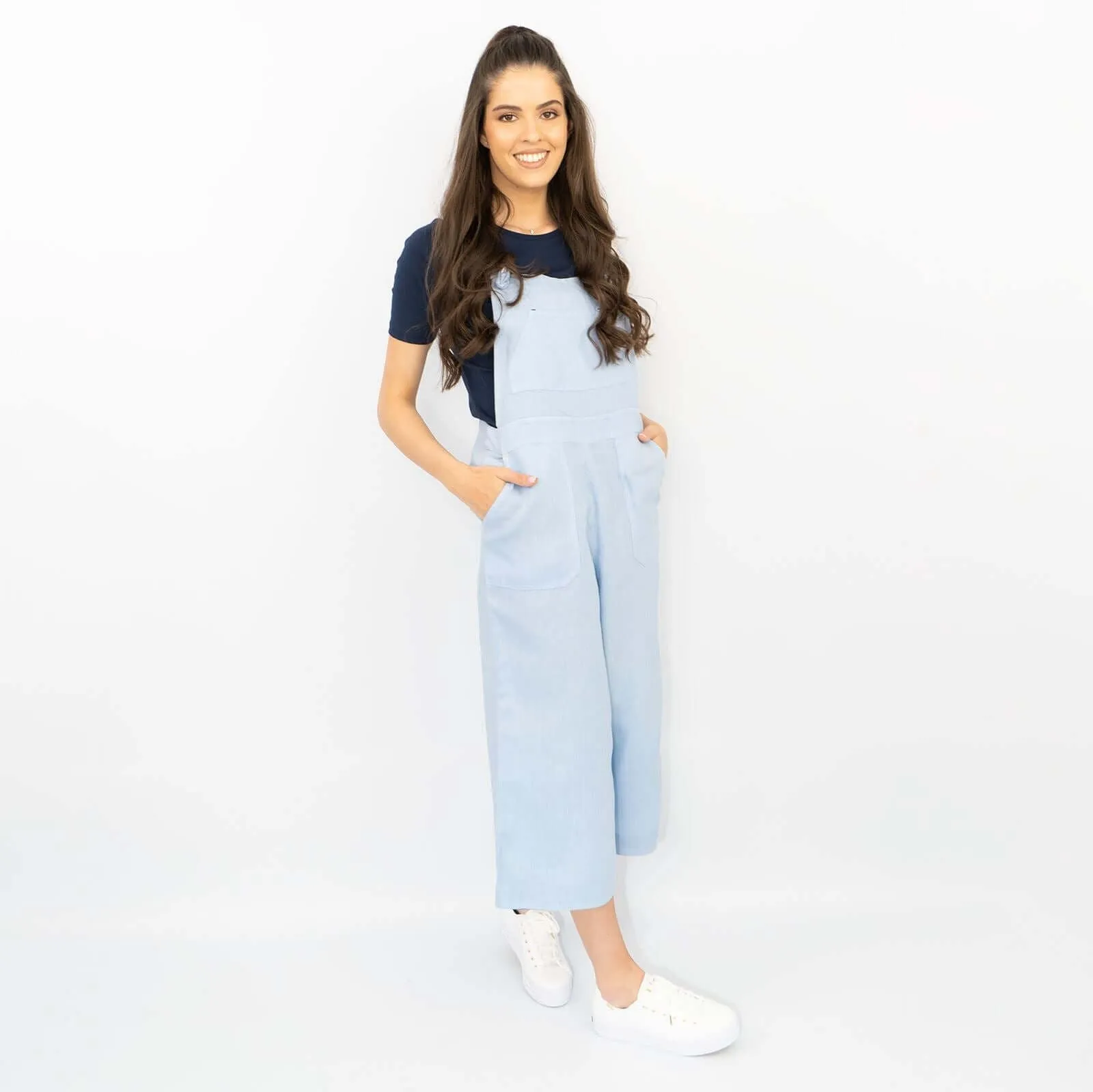 White Stuff Debbie Light Blue Crop Wide Leg Relaxed Dungarees