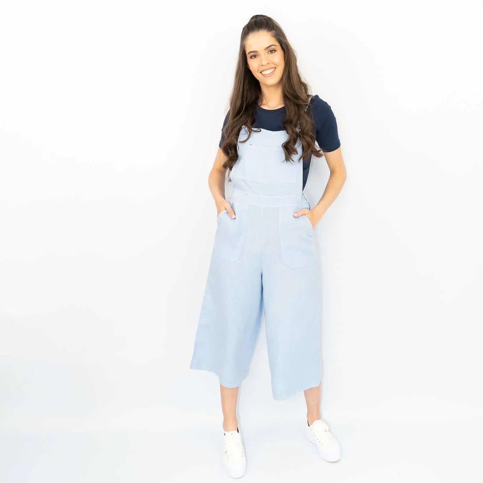 White Stuff Debbie Light Blue Crop Wide Leg Relaxed Dungarees