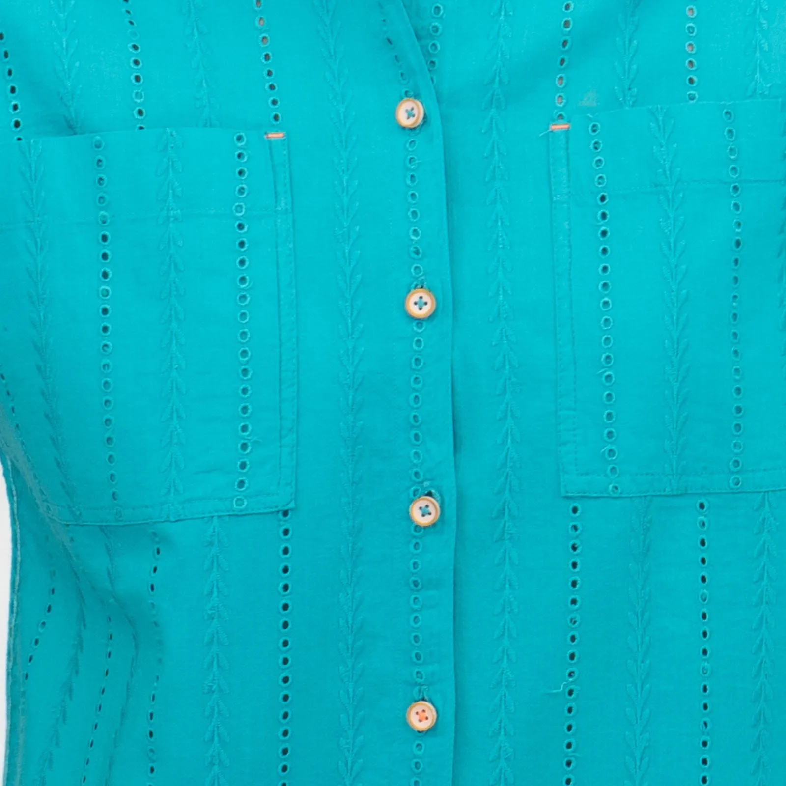 White Stuff Ellie Turquoise Cotton Broderie Short Sleeve Top
