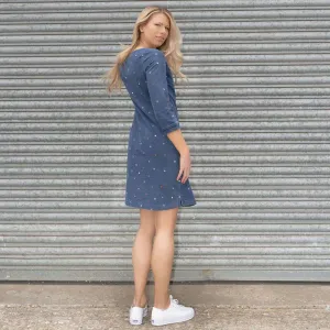White Stuff Embroidered Jersey 3/4 Sleeve Short Shift Dress