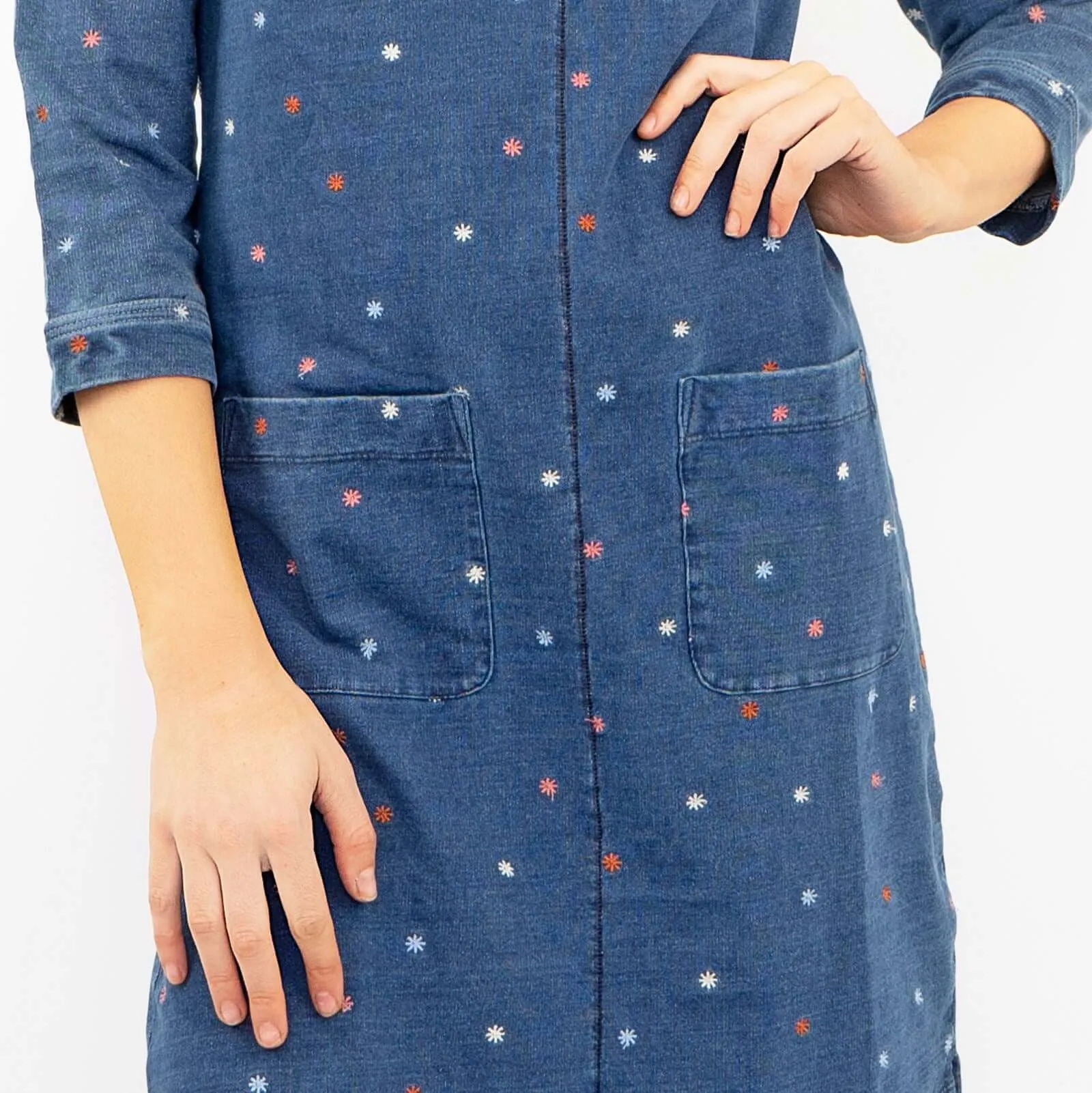 White Stuff Embroidered Jersey 3/4 Sleeve Short Shift Dress