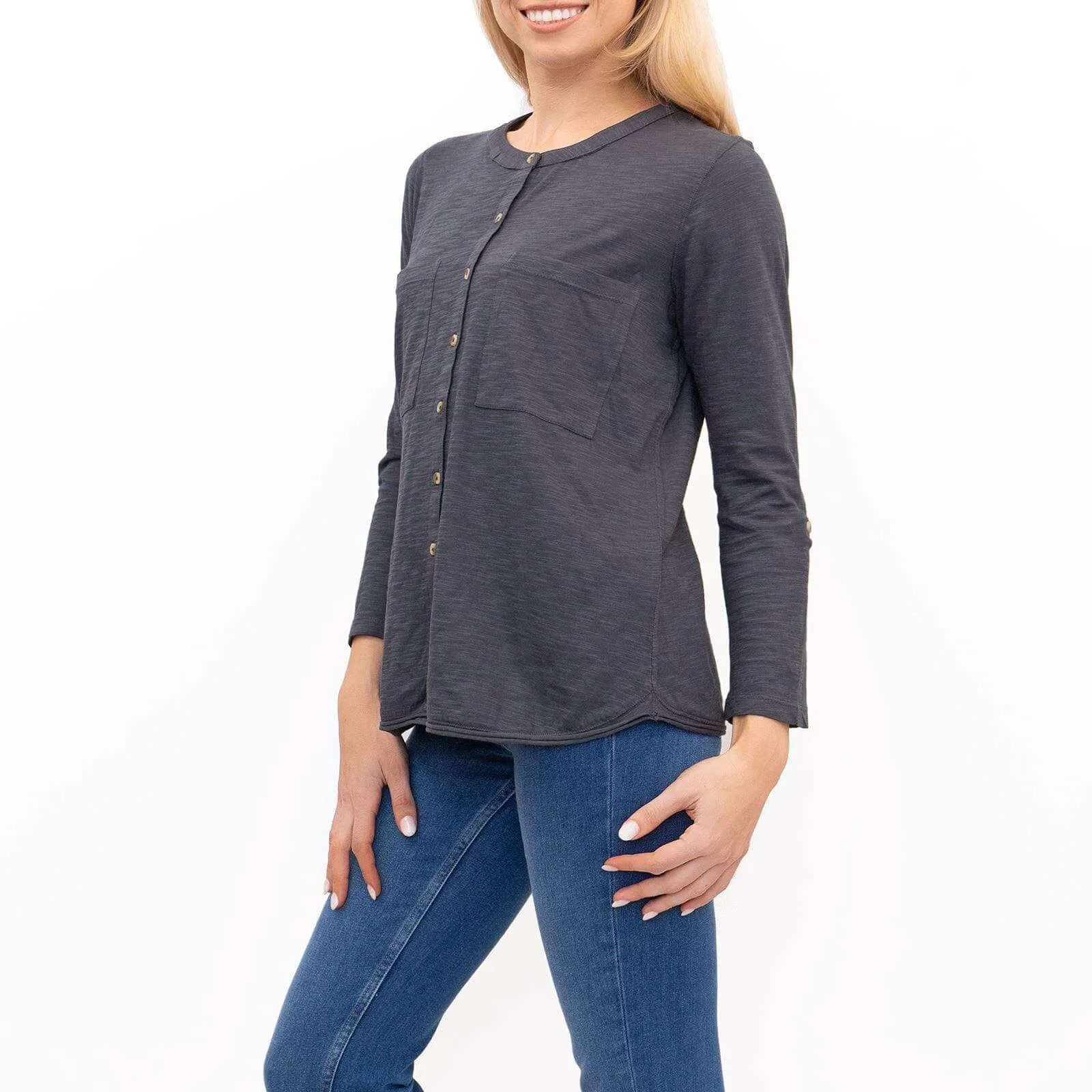 White Stuff Grey Marl Long Sleeve Pocket Top