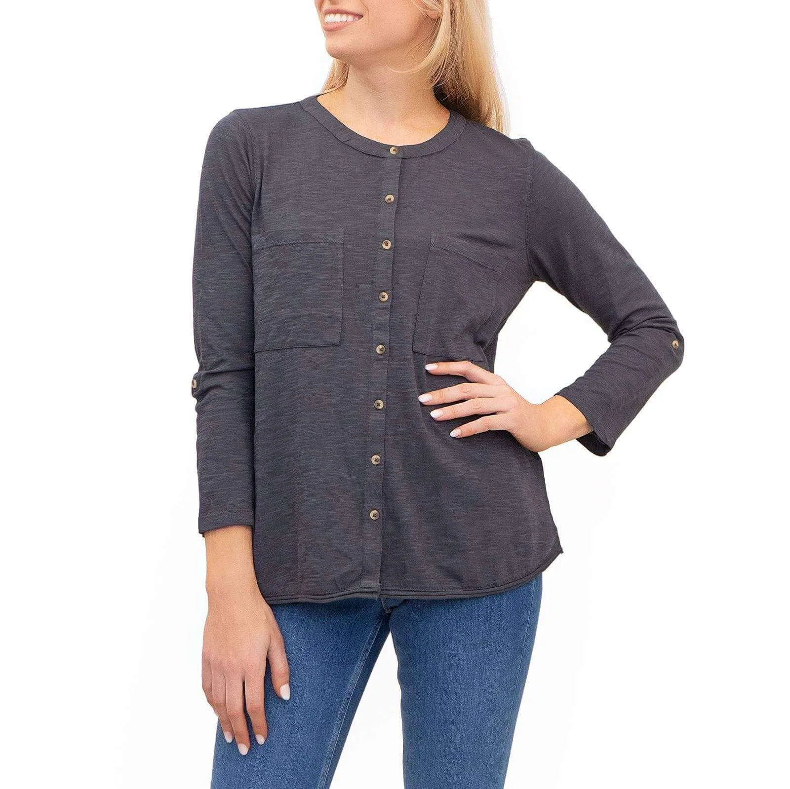 White Stuff Grey Marl Long Sleeve Pocket Top