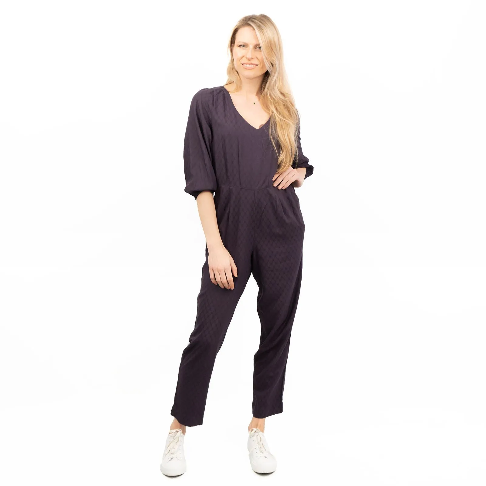 White Stuff Ilda Dark Purple 3/4 Sleeve Jumpsuit