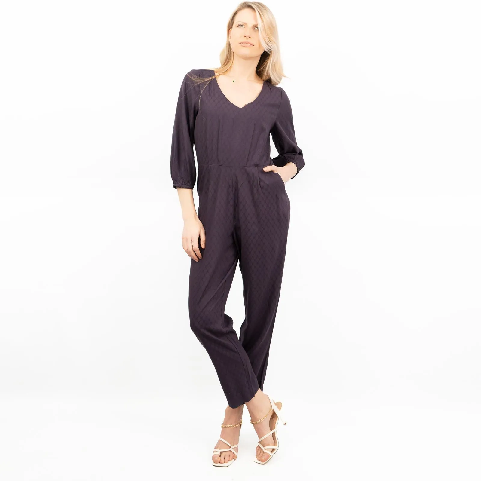 White Stuff Ilda Dark Purple 3/4 Sleeve Jumpsuit