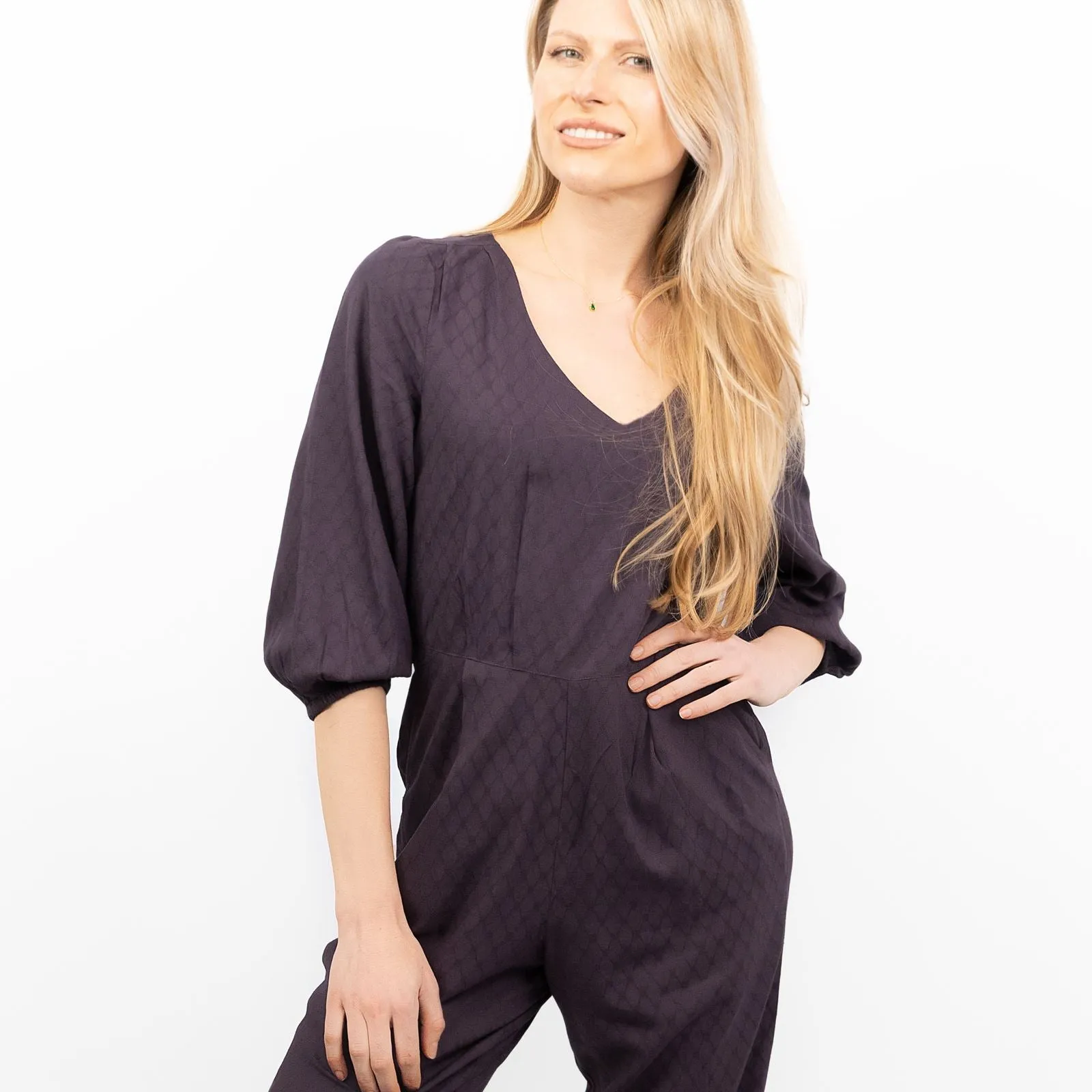 White Stuff Ilda Dark Purple 3/4 Sleeve Jumpsuit