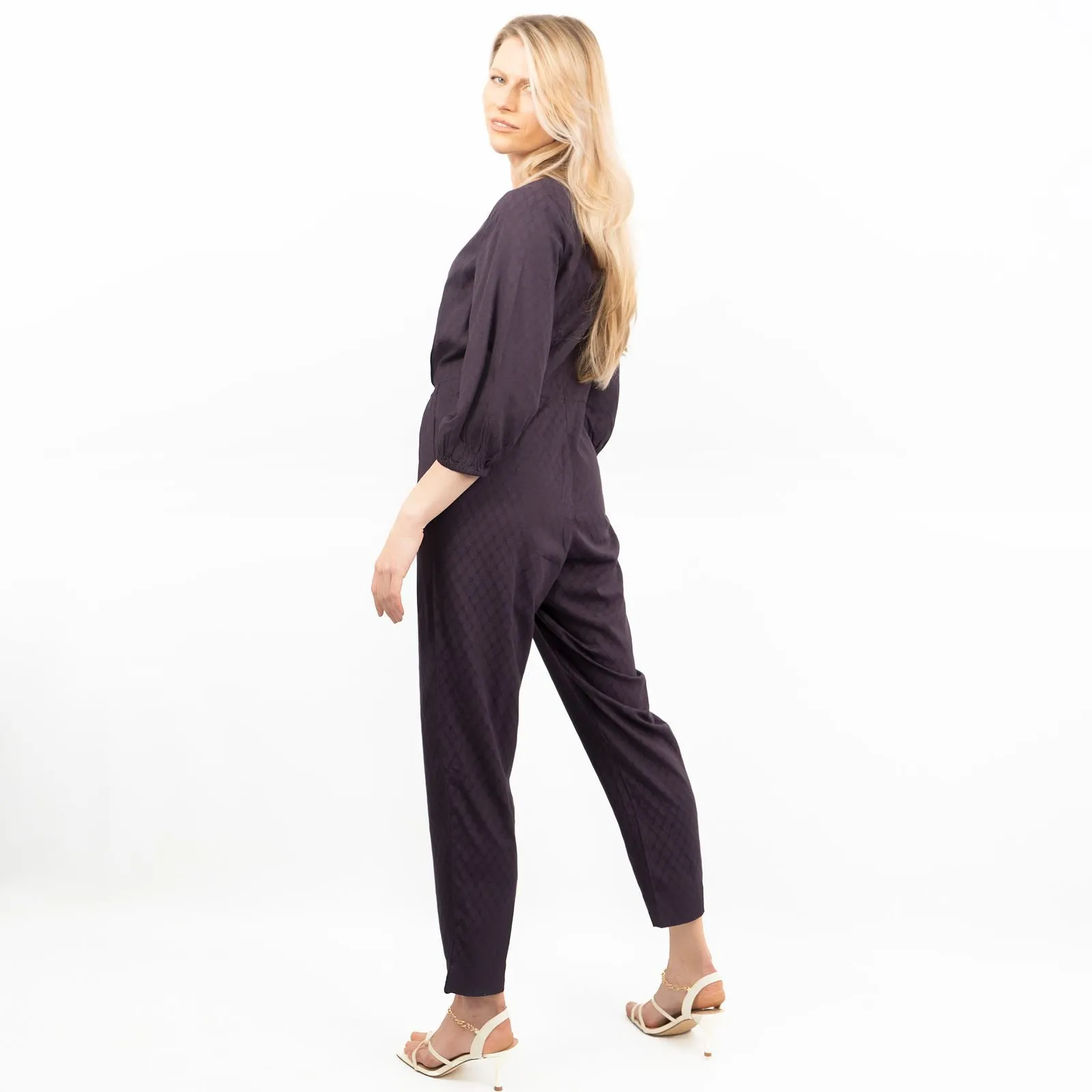 White Stuff Ilda Dark Purple 3/4 Sleeve Jumpsuit