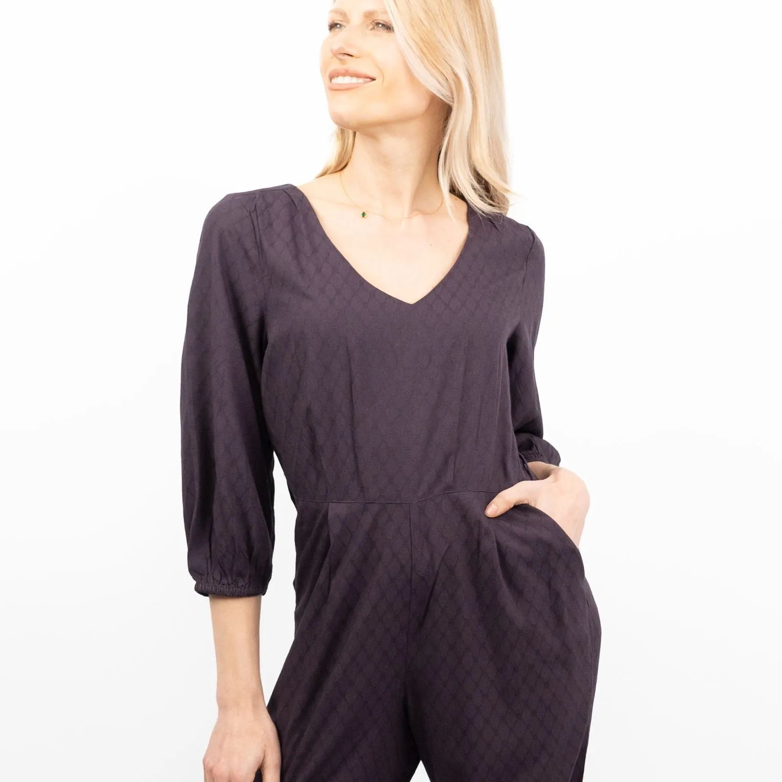White Stuff Ilda Dark Purple 3/4 Sleeve Jumpsuit