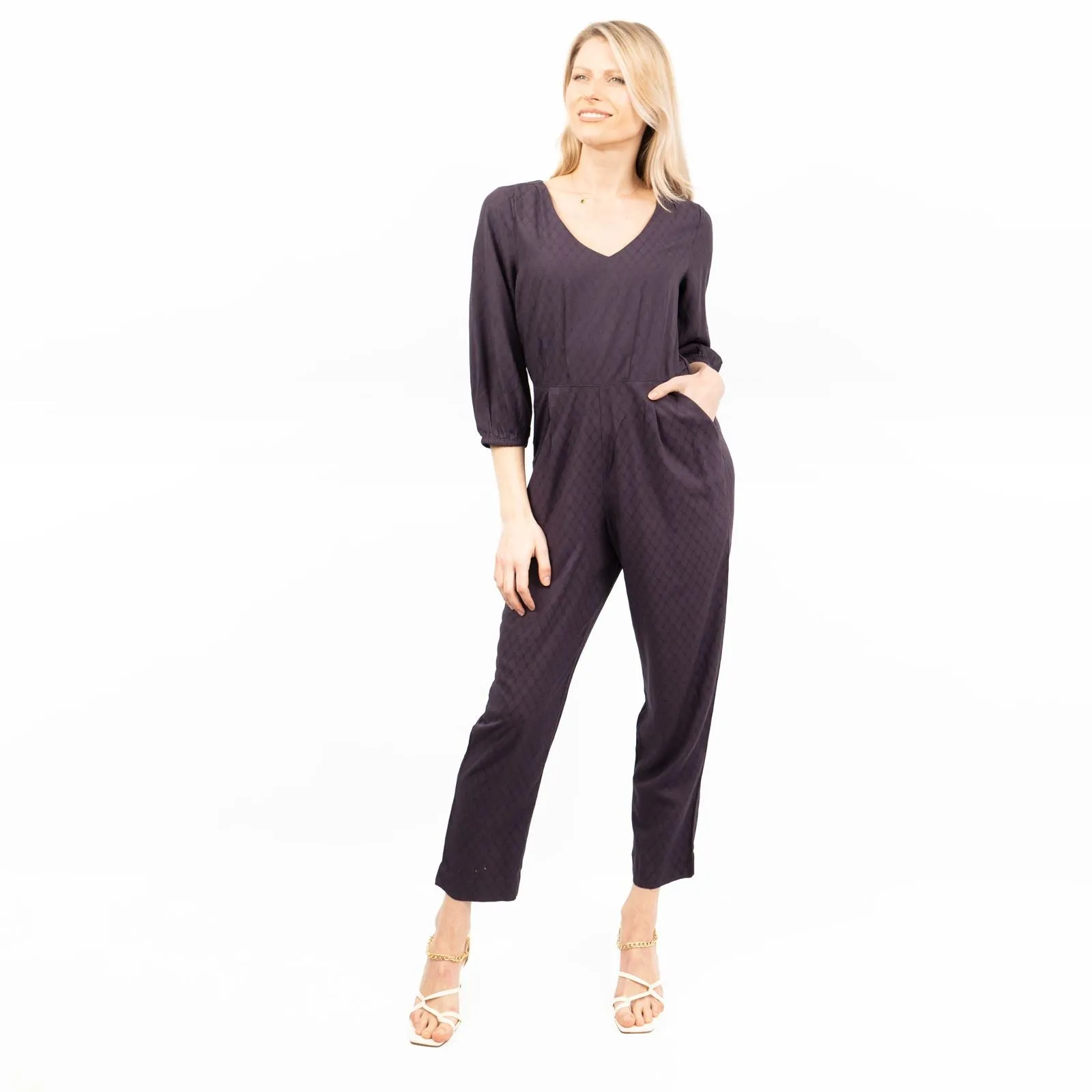 White Stuff Ilda Dark Purple 3/4 Sleeve Jumpsuit
