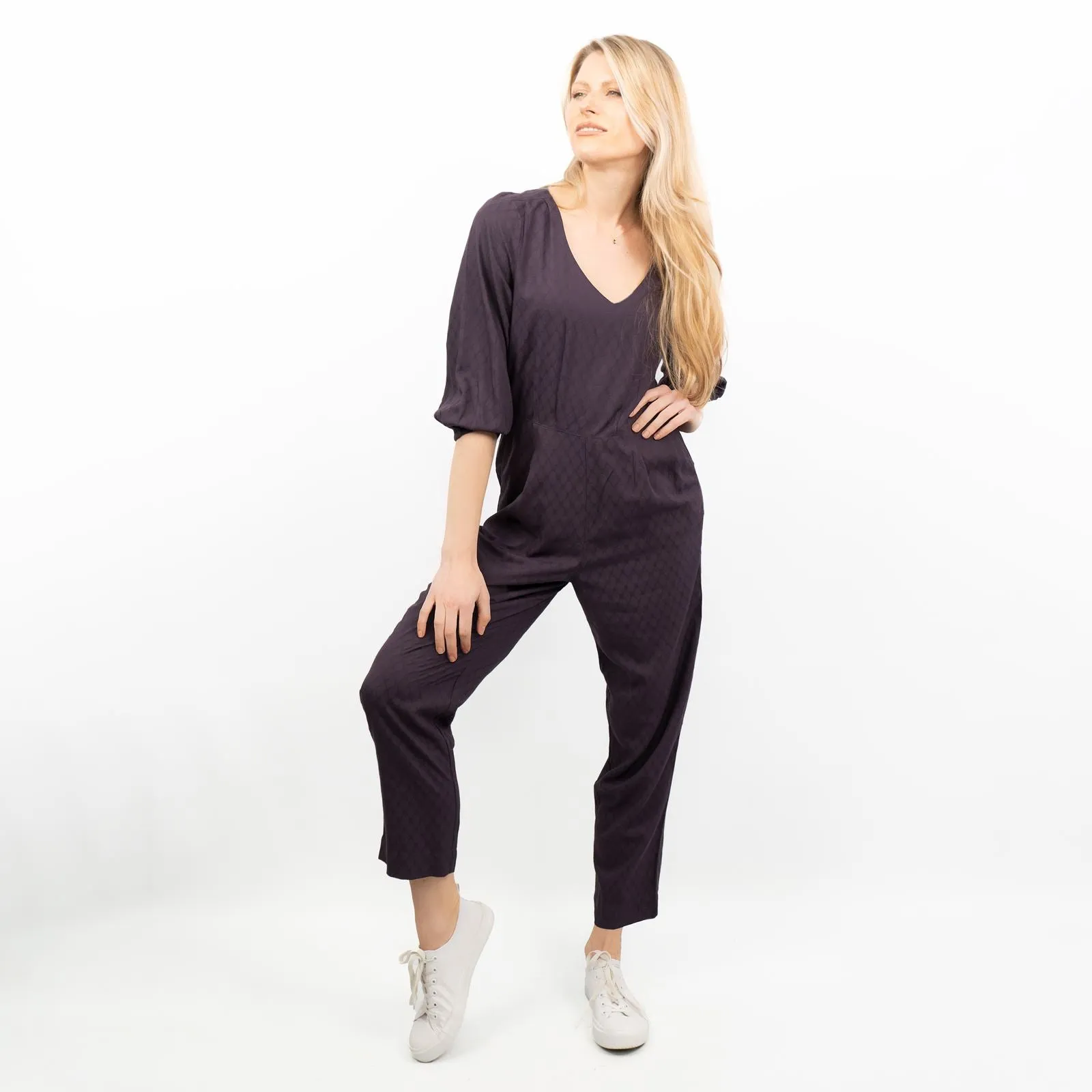 White Stuff Ilda Dark Purple 3/4 Sleeve Jumpsuit