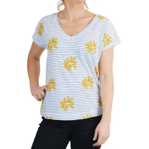 White Stuff Leaf Embroidered Short Sleeve Stripe Top