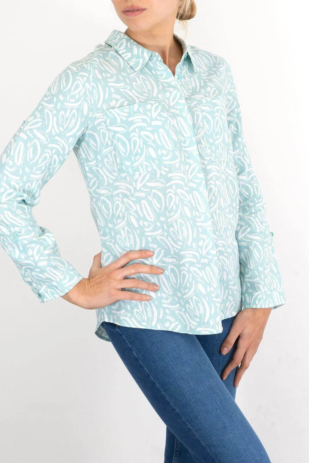 White Stuff Linen Sprig Long Sleeve Linen Shirt