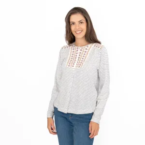 White Stuff Lorenna Embroidery Long Sleeve Jersey Tops