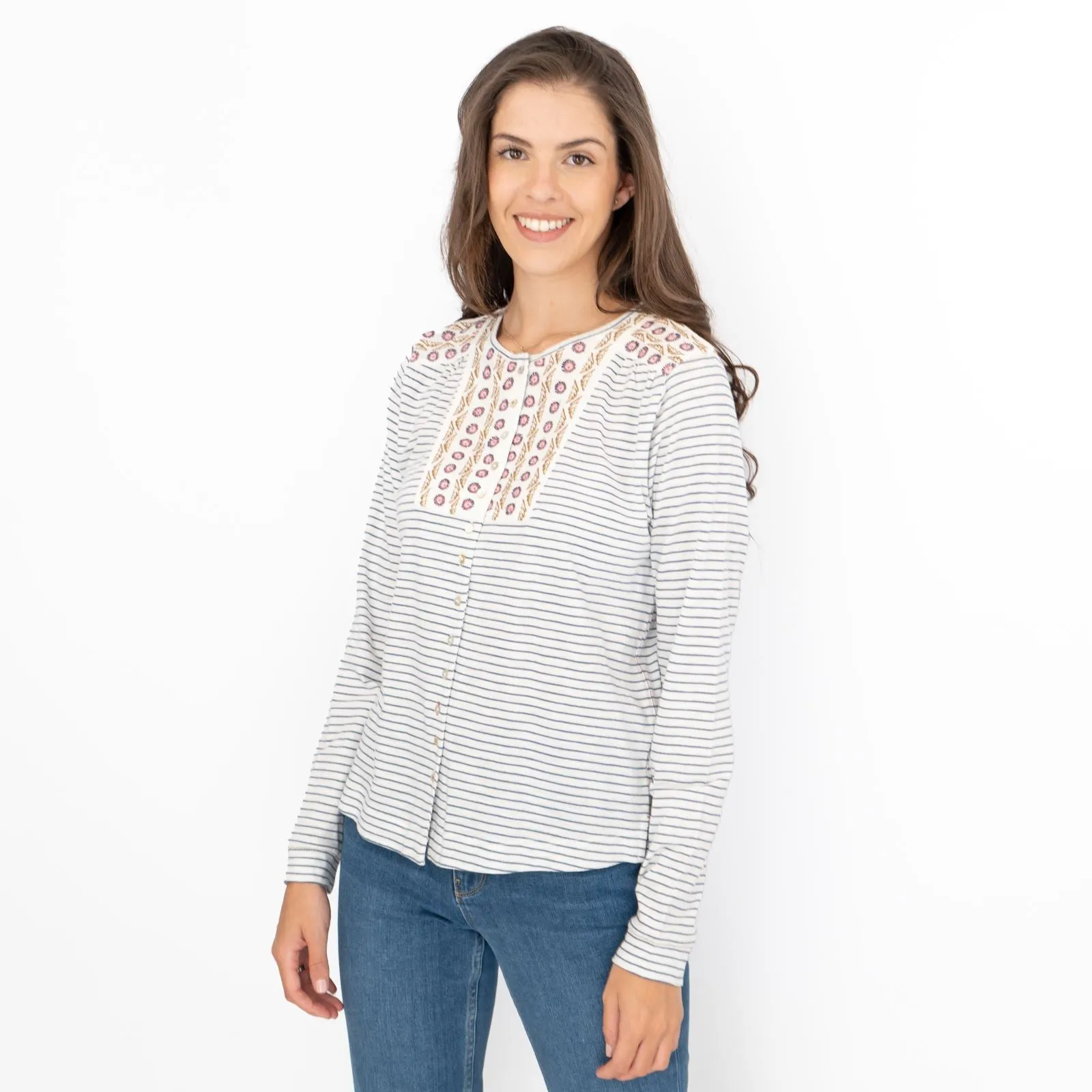 White Stuff Lorenna Embroidery Long Sleeve Jersey Tops