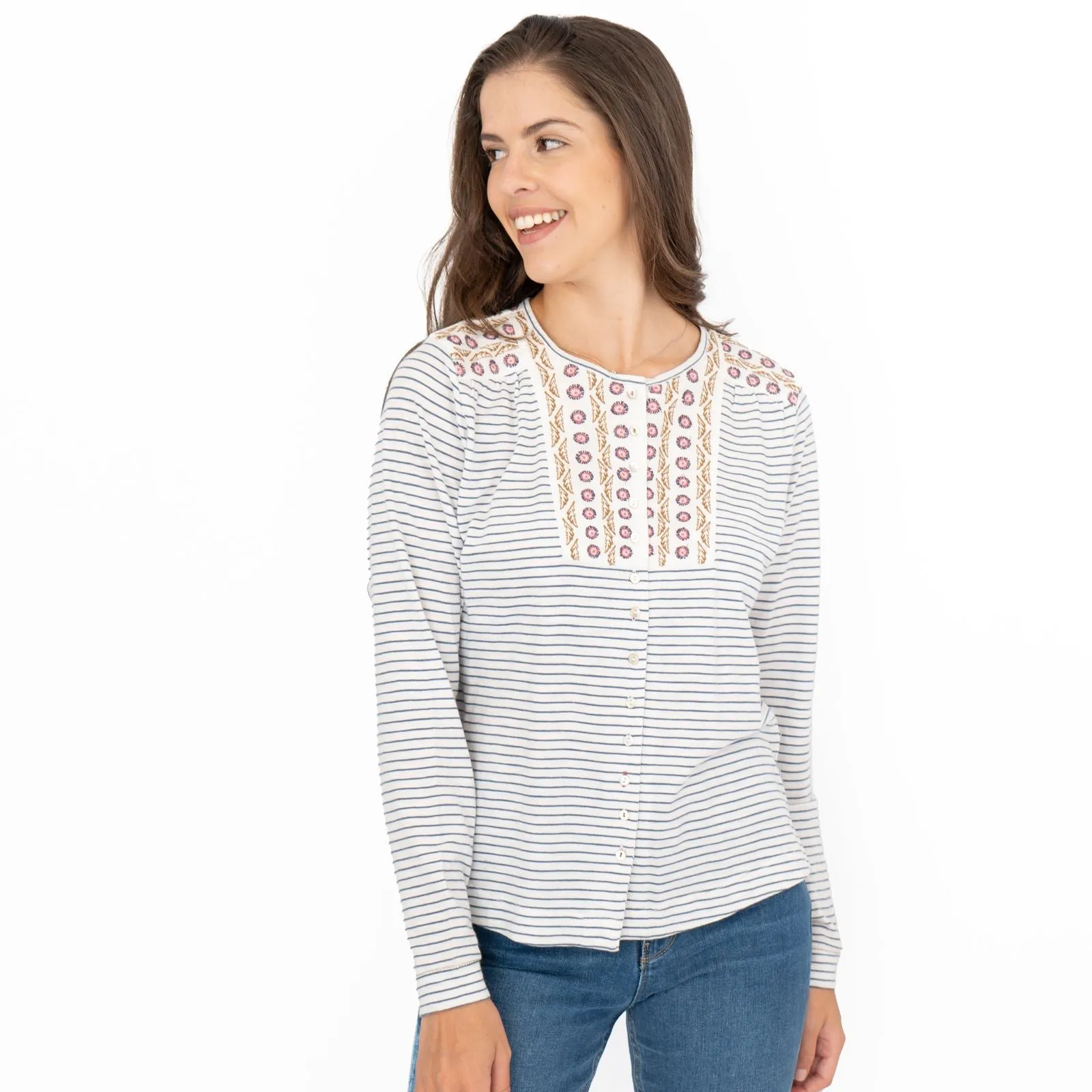 White Stuff Lorenna Embroidery Long Sleeve Jersey Tops