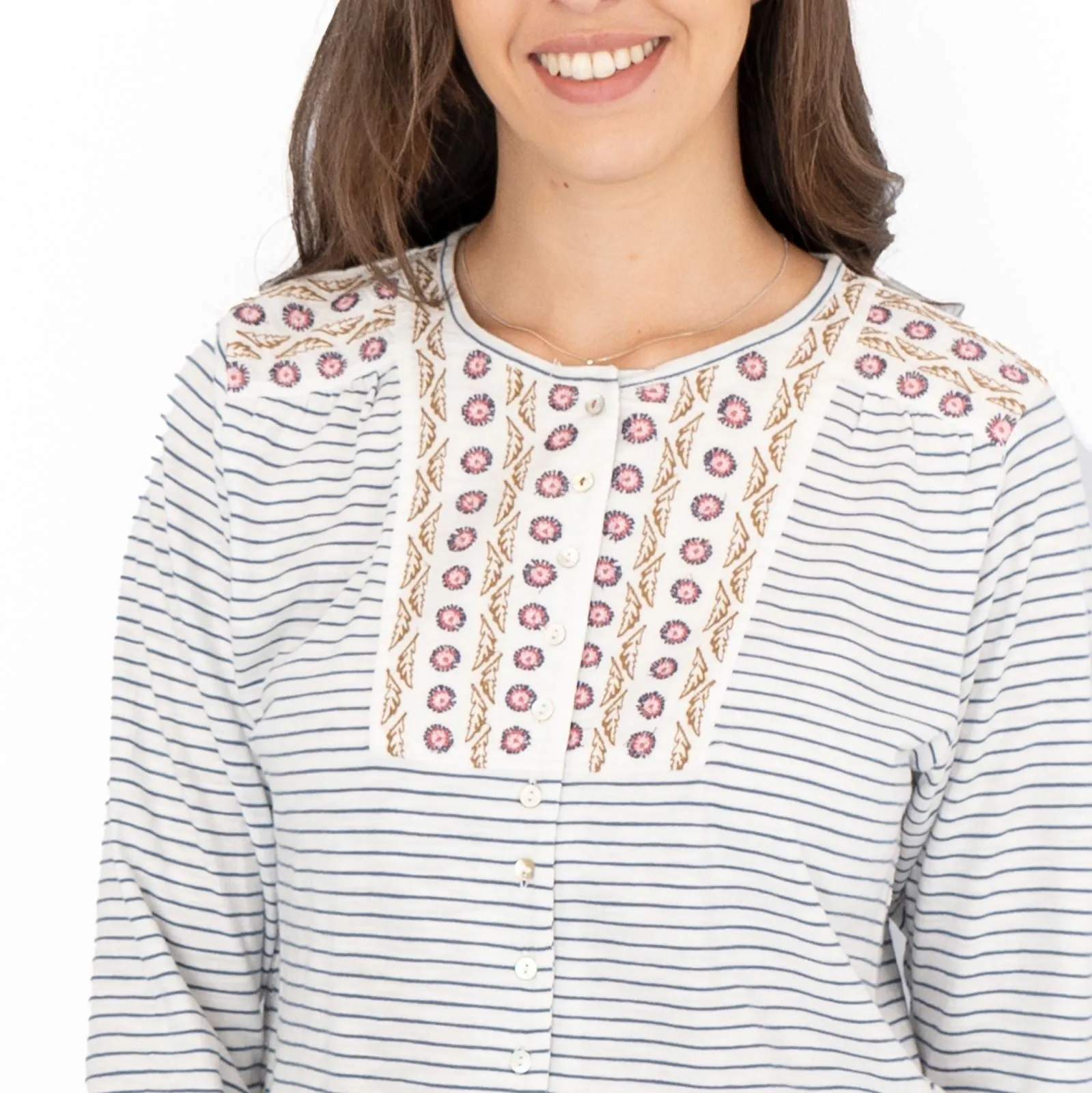 White Stuff Lorenna Embroidery Long Sleeve Jersey Tops