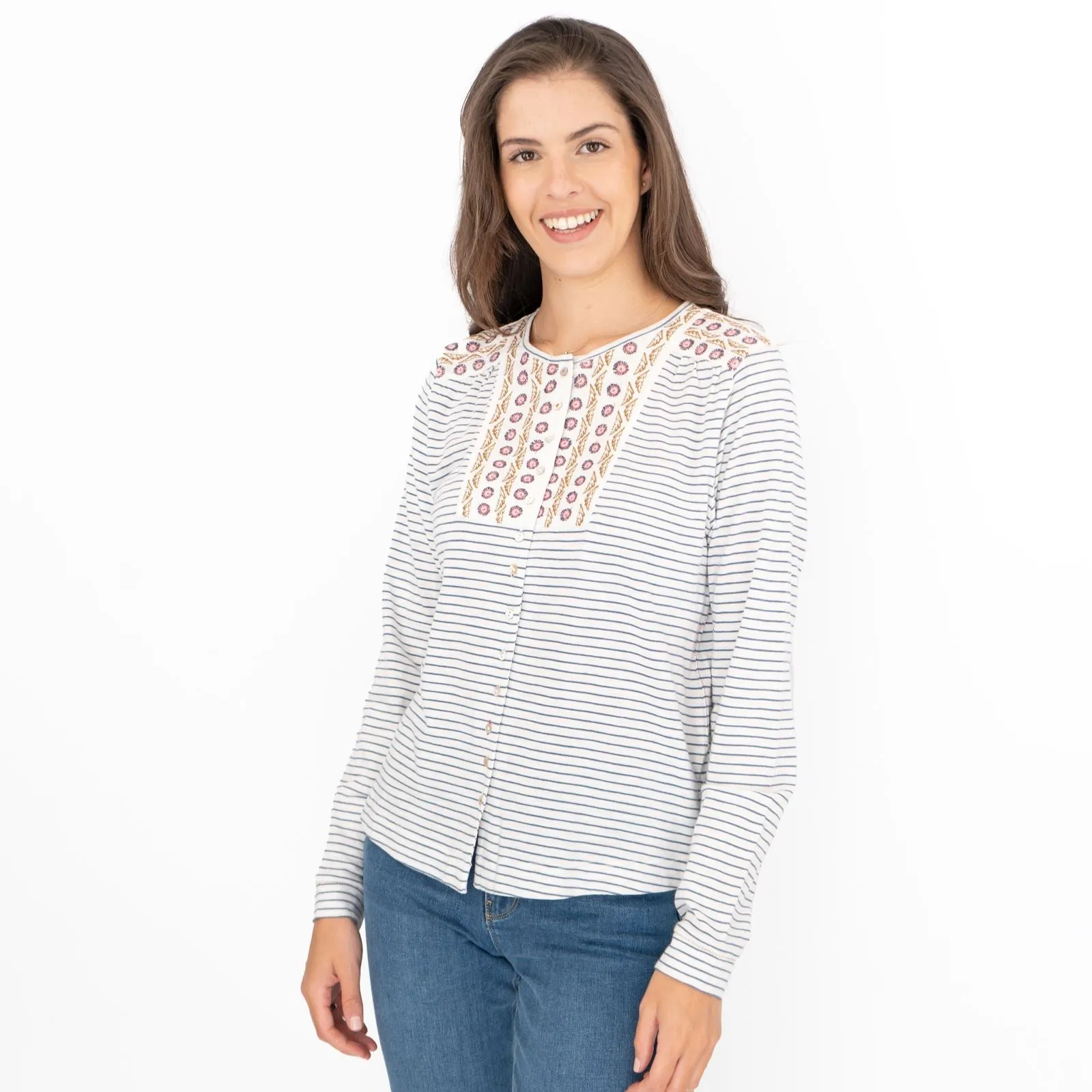 White Stuff Lorenna Embroidery Long Sleeve Jersey Tops