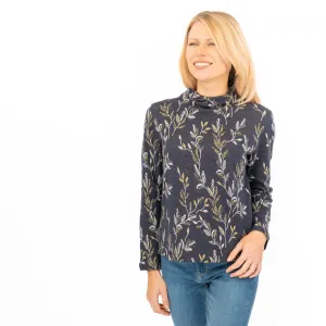 White Stuff Navy Leaf Jacquard Jersey Top