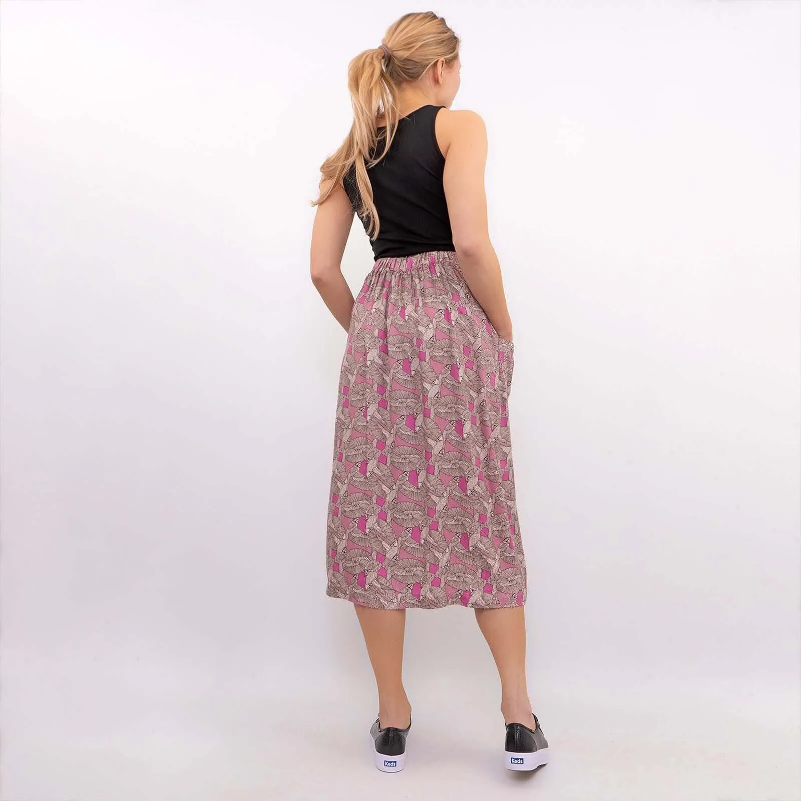 White Stuff Portray Pink Floral Print Lightweight Midi Skirt