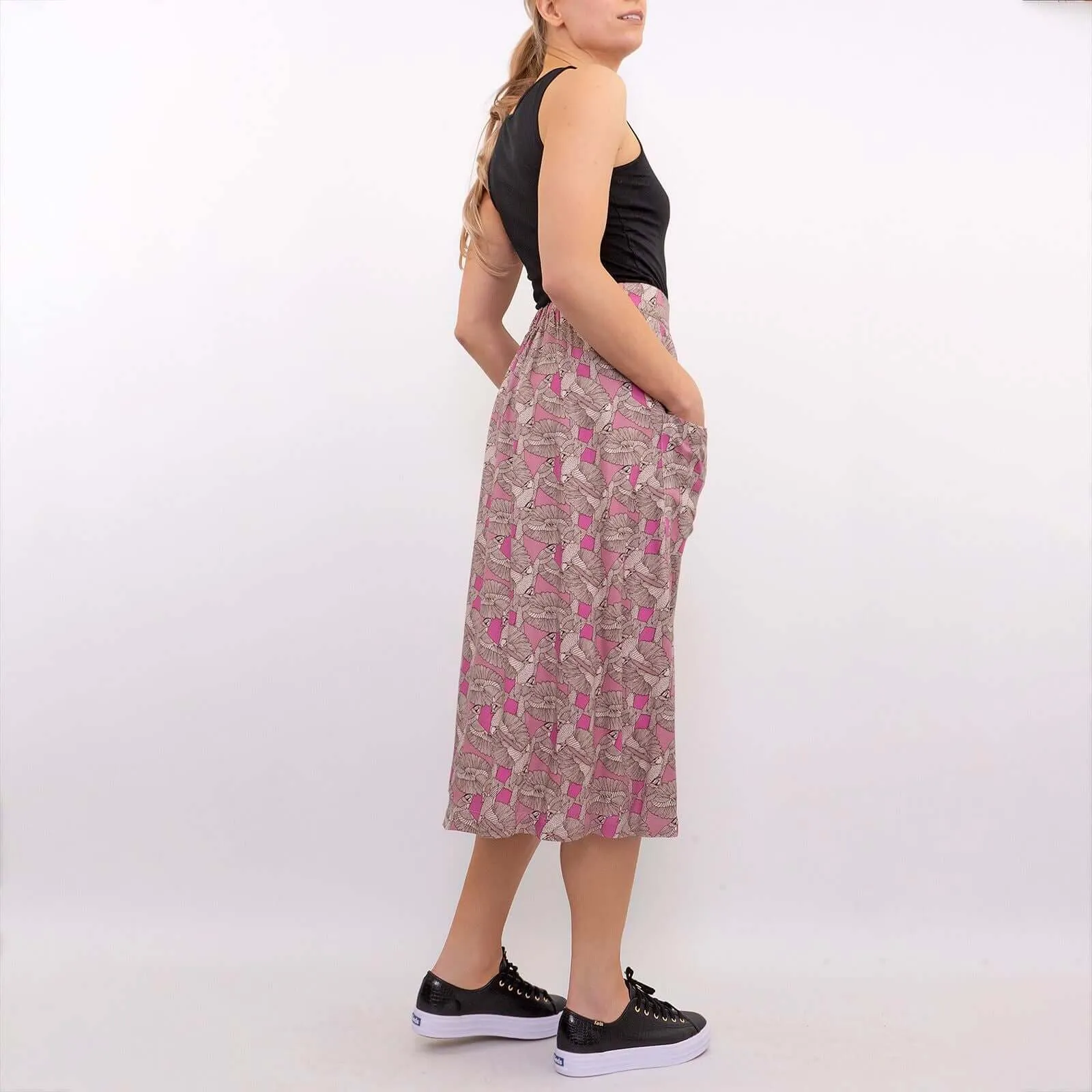 White Stuff Portray Pink Floral Print Lightweight Midi Skirt