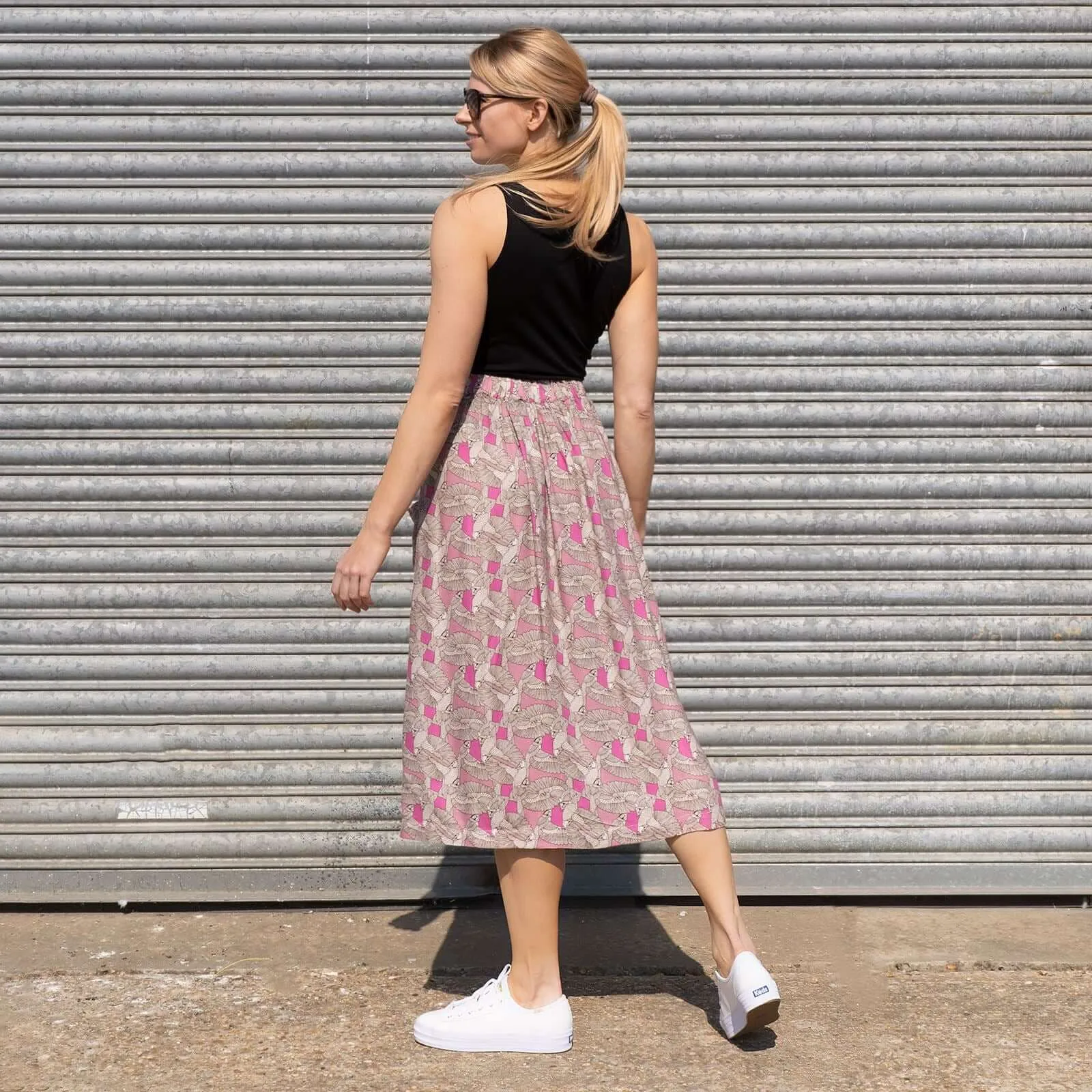 White Stuff Portray Pink Floral Print Lightweight Midi Skirt