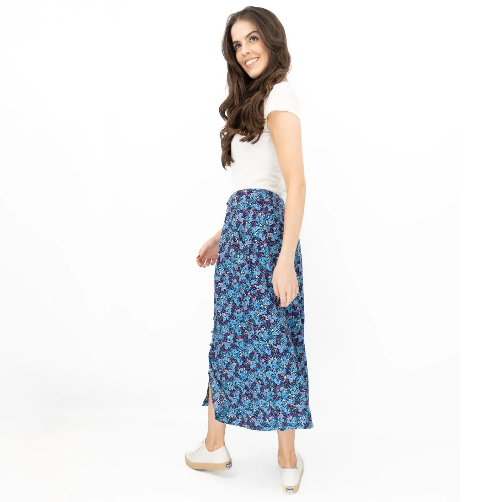 White Stuff Purple Floral Longer Length Midi Skirt