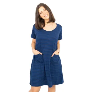 White Stuff Rich Blue Stripes Short Sleeve Cotton Blend Jersey Casual Relaxed Short Dress