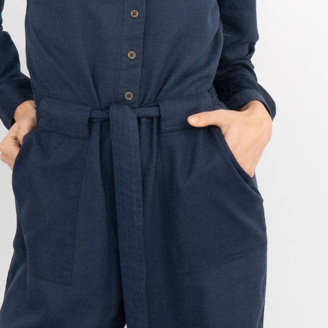 White Stuff Skyline Navy Blue Denim Long Sleeve Relaxed Leg Jumpsuit