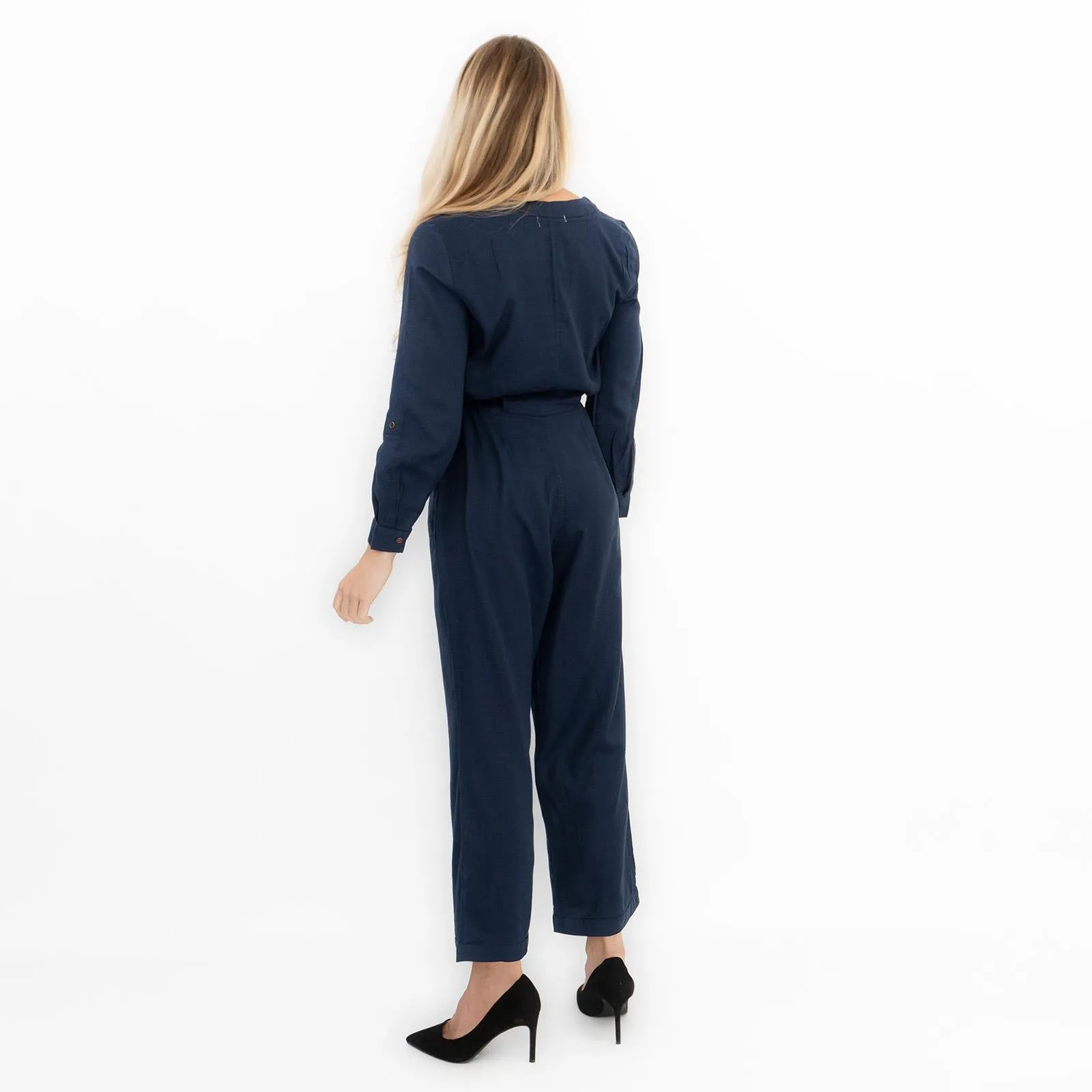 White Stuff Skyline Navy Blue Denim Long Sleeve Relaxed Leg Jumpsuit