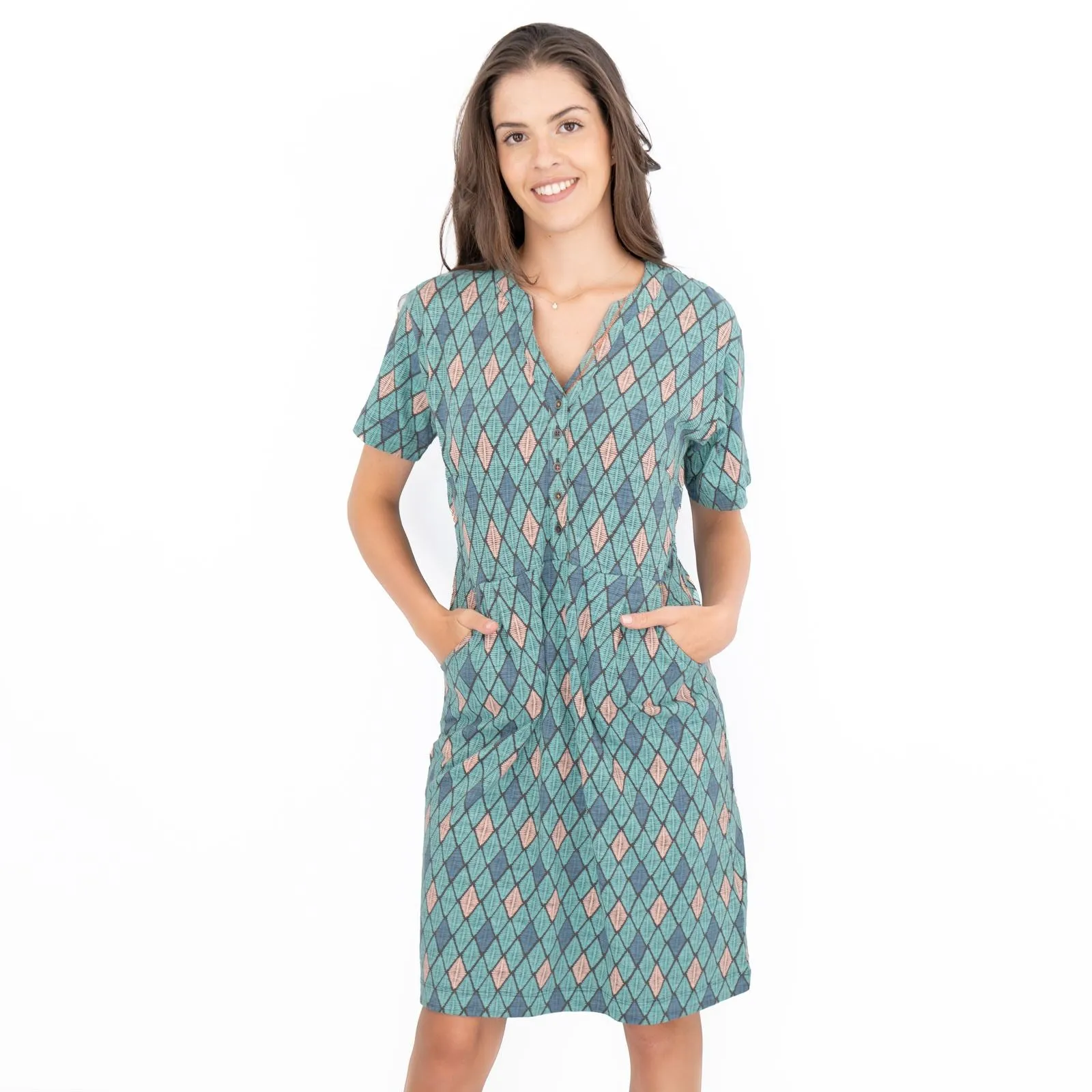 White Stuff Tammy Geo Print Short Sleeve Summer Cotton Jersey Dress