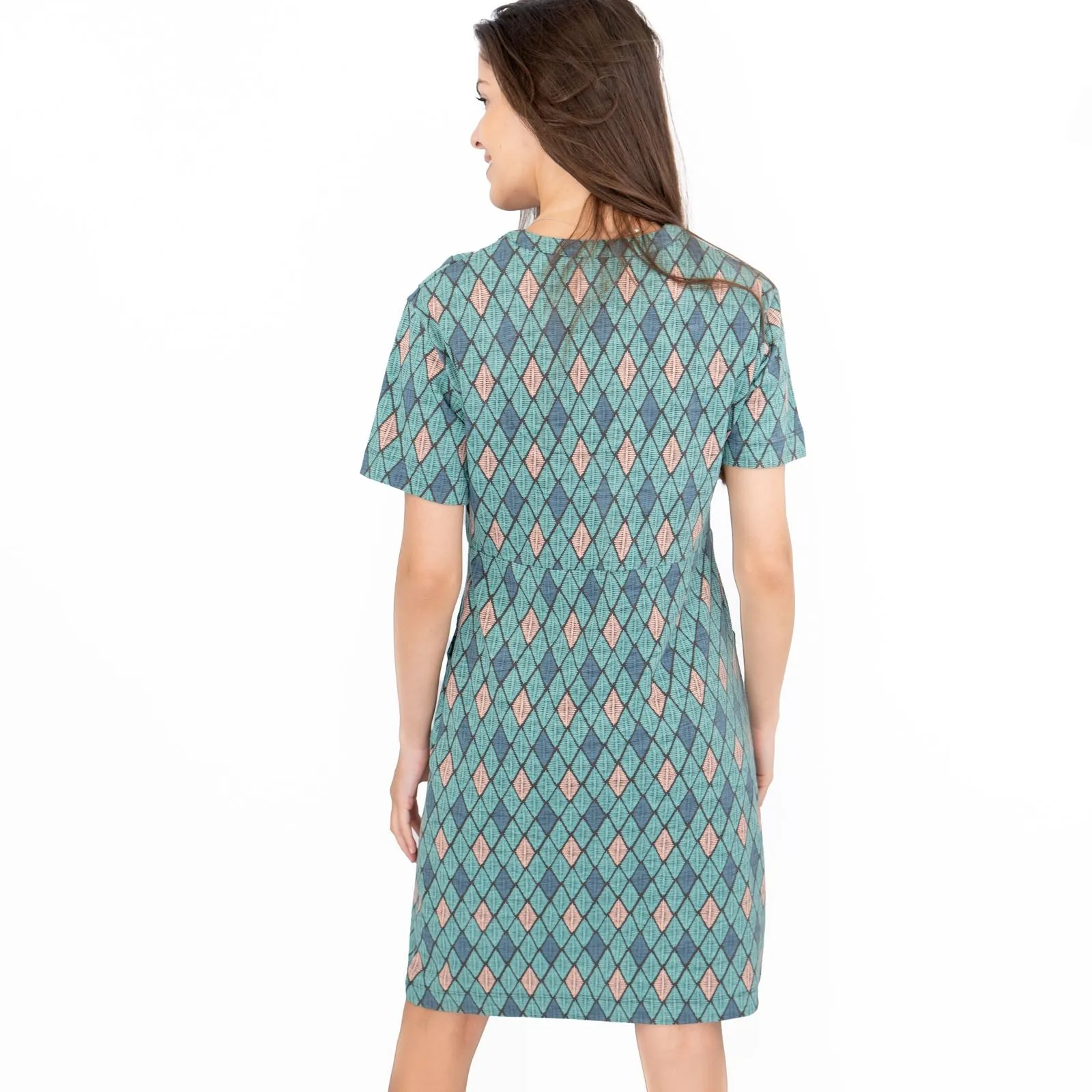 White Stuff Tammy Geo Print Short Sleeve Summer Cotton Jersey Dress