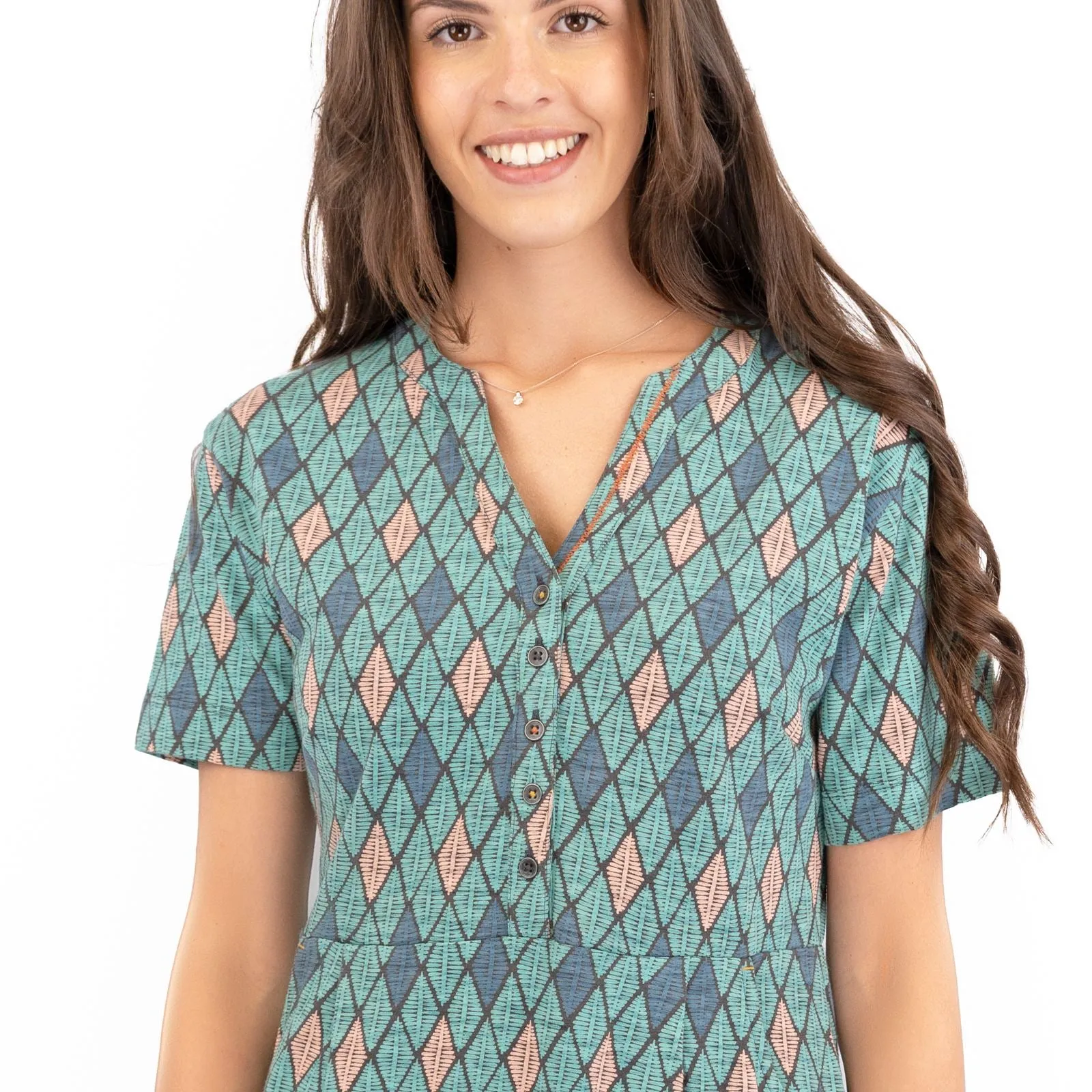 White Stuff Tammy Geo Print Short Sleeve Summer Cotton Jersey Dress