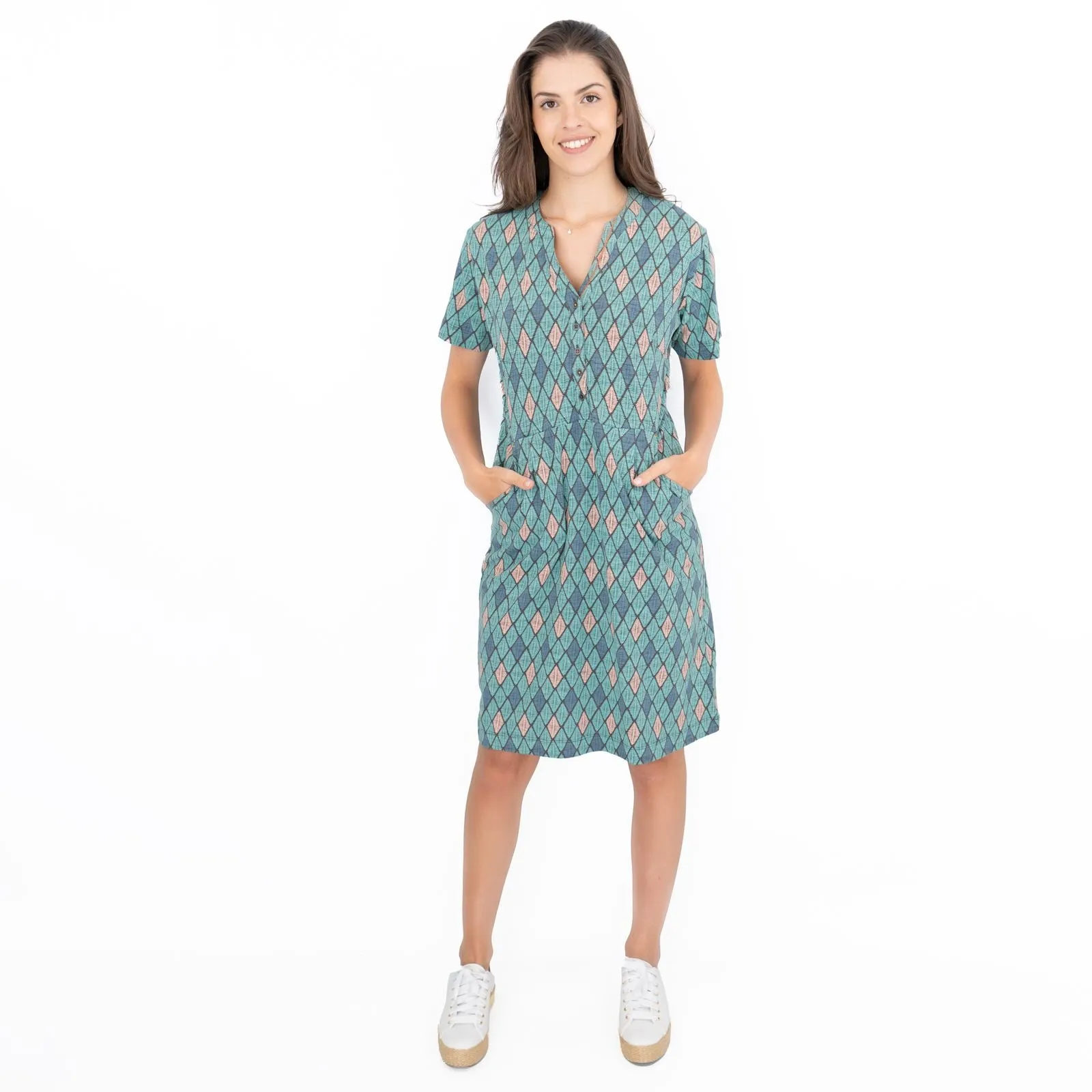White Stuff Tammy Geo Print Short Sleeve Summer Cotton Jersey Dress