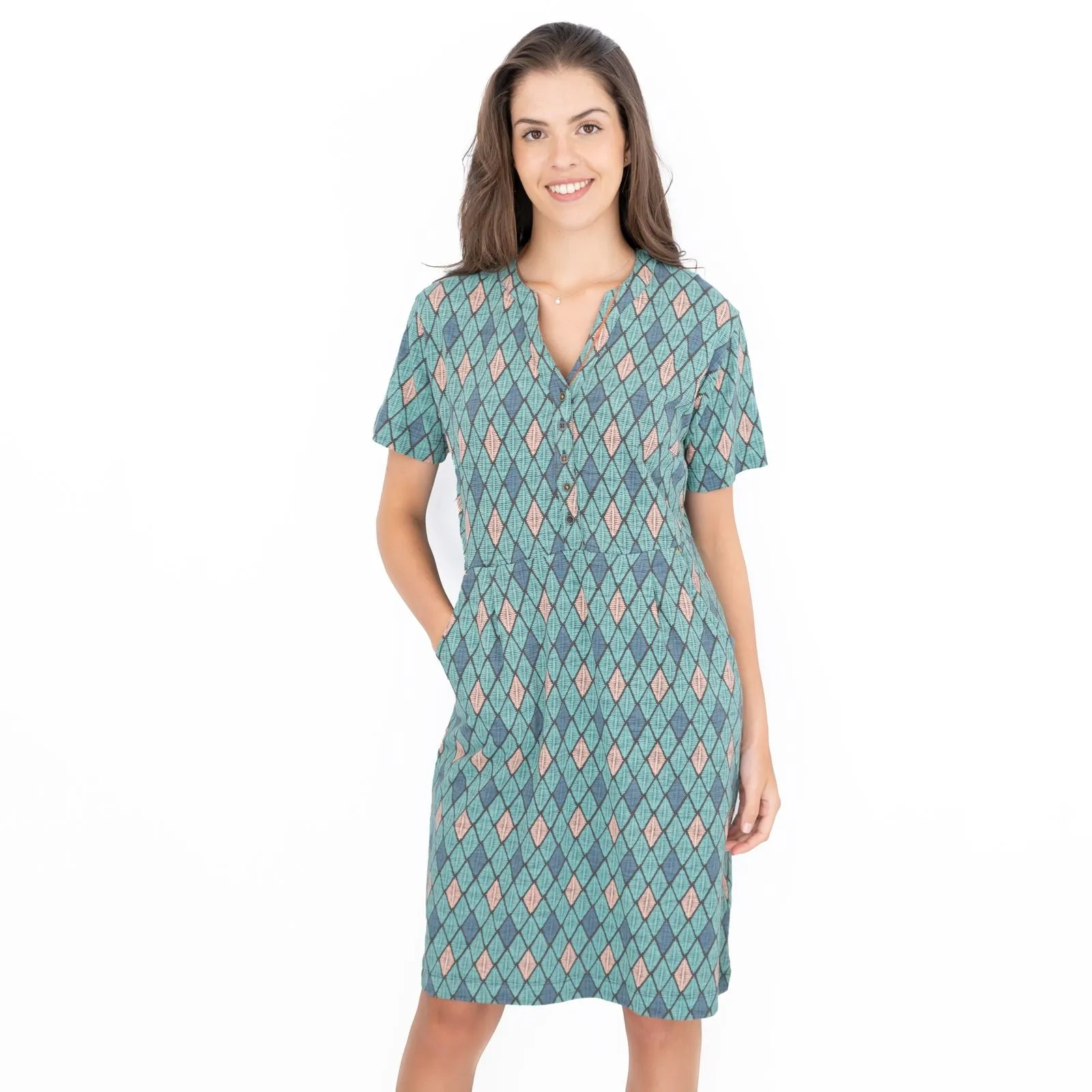 White Stuff Tammy Geo Print Short Sleeve Summer Cotton Jersey Dress